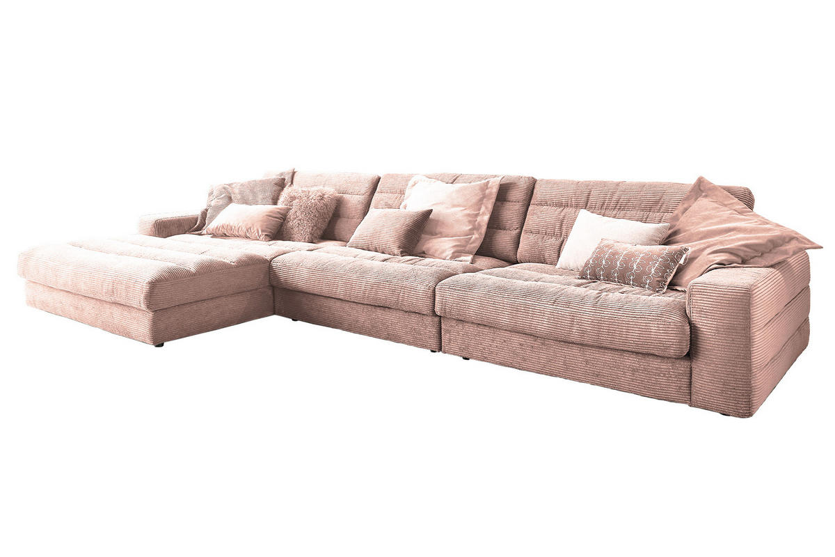 ECKSOFA XL LANA Pink Cord - Pink/Schwarz, Textil (416/205cm) - KAWOLA
