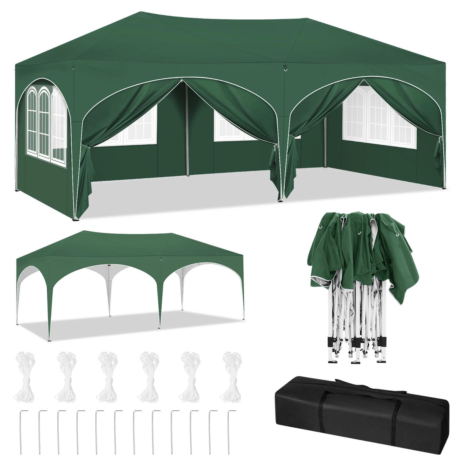 PAVILLON 3x6 m Grün mit 6 Seitenwänden - Grün, Textil/Metall (583/293cm) - Kaket