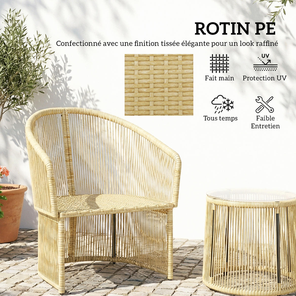 BISTROTSET 3tlg DE-13694 mit Glastisch und Polsterkissen Creme - Creme, Metall - ComfortXL