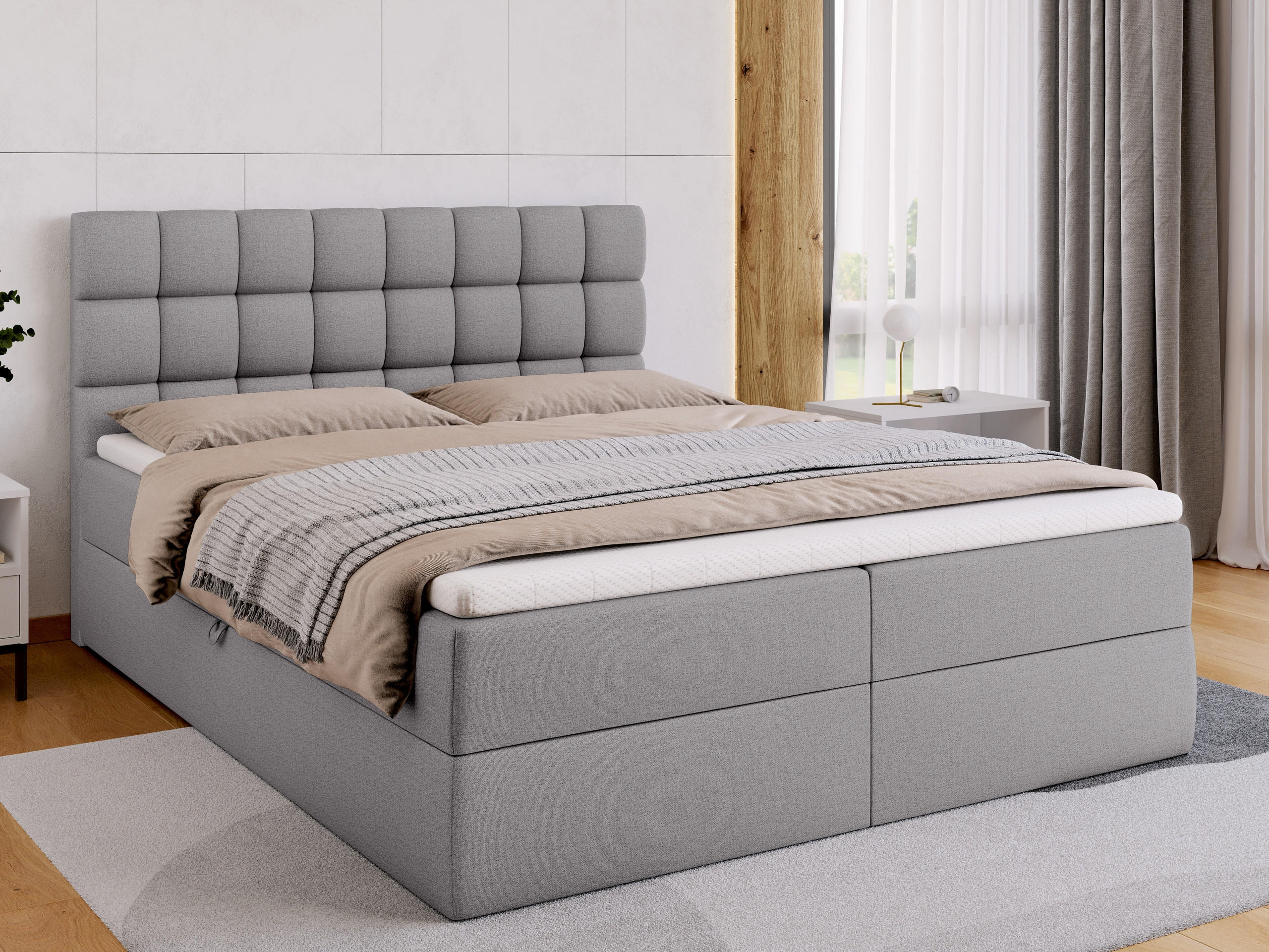 BOXBETT Dakota mit Topper 160/200 Grau - Grau, Textil (160/200cm) - Bromarkt