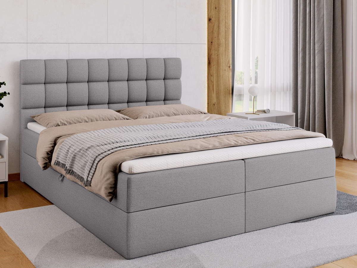 BOXBETT Dakota mit Topper 160/200 Grau - Grau, Textil (160/200cm) - Bromarkt