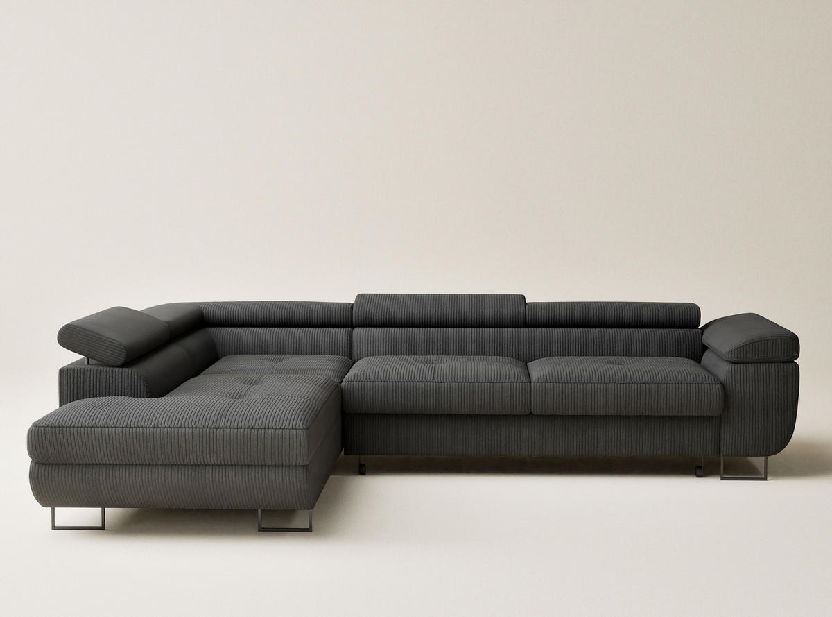 ECKSOFA MIT SCHLAFFUNKTION Concord Anthrazit Samtstoff - Anthrazit/Schwarz, Holz/Holzwerkstoff (203/277cm) - Maison de Reve