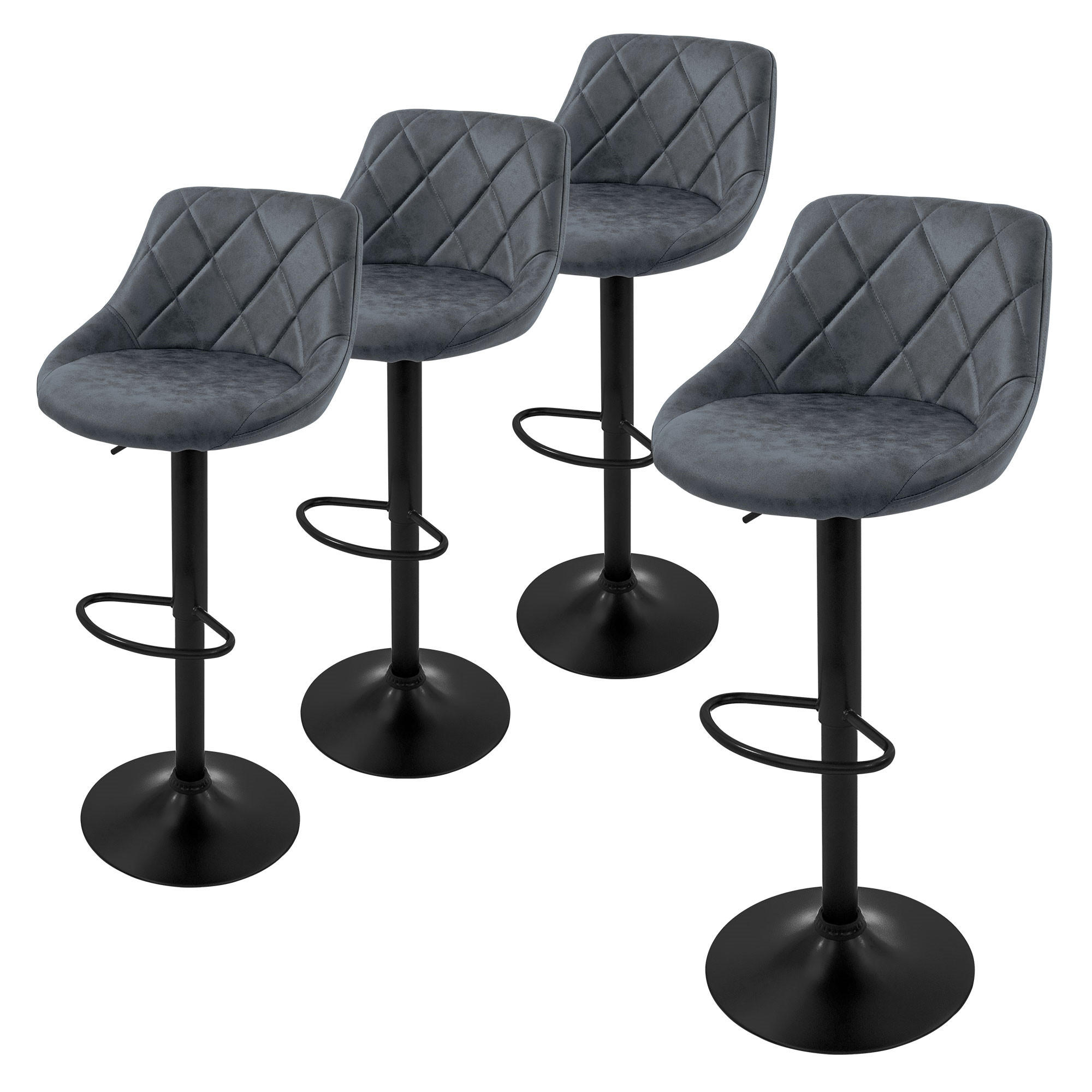 ML-DESIGN SADA 4 barových židlí z umělé kůže, antracitová, výškově nastavitelná/otočná