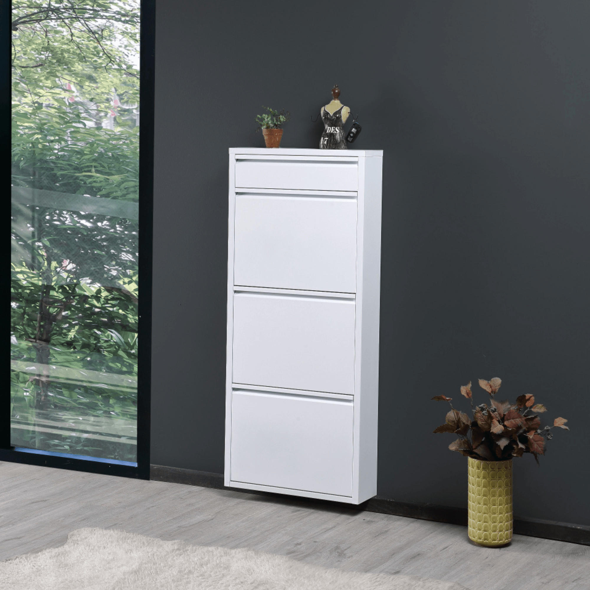 SCHUHSCHRANK schmal Metall mit Magnet 3 Plus Klappen Weiß - Weiß, Metall (50/114/15cm) - Gowoll