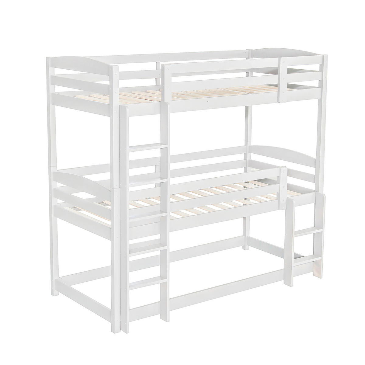 ETAGENBETT Dreifach-Etagenbett Kinder 90x200 cm Weiß - Weiß, Holz (90/200cm) - ComfortXL