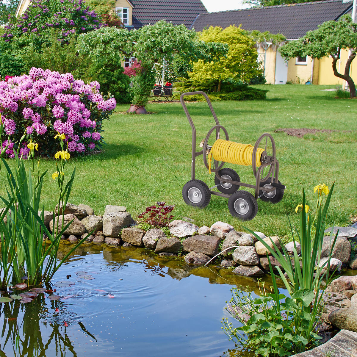 SCHLAUCHWAGEN - Braun, Kunststoff/Metall (50/81/80cm) - Relaxdays