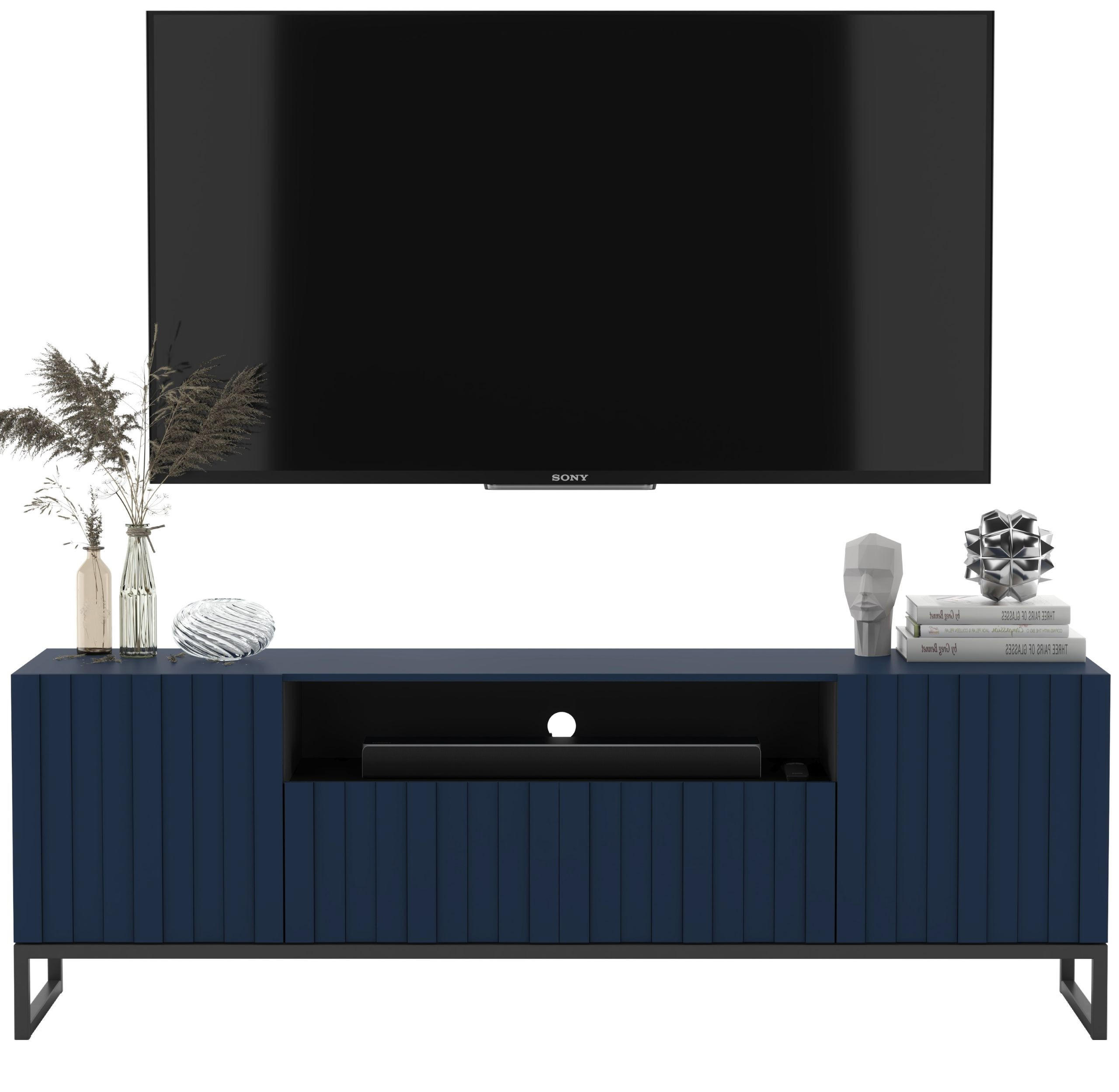 TV-SCHRANK Elpis2 Marineblau Matt mit Metallrahmen Glamour 150 cm - Blau/Schwarz, Holzwerkstoff/Metall (150/51.5/36.5cm) - Meble Lindner