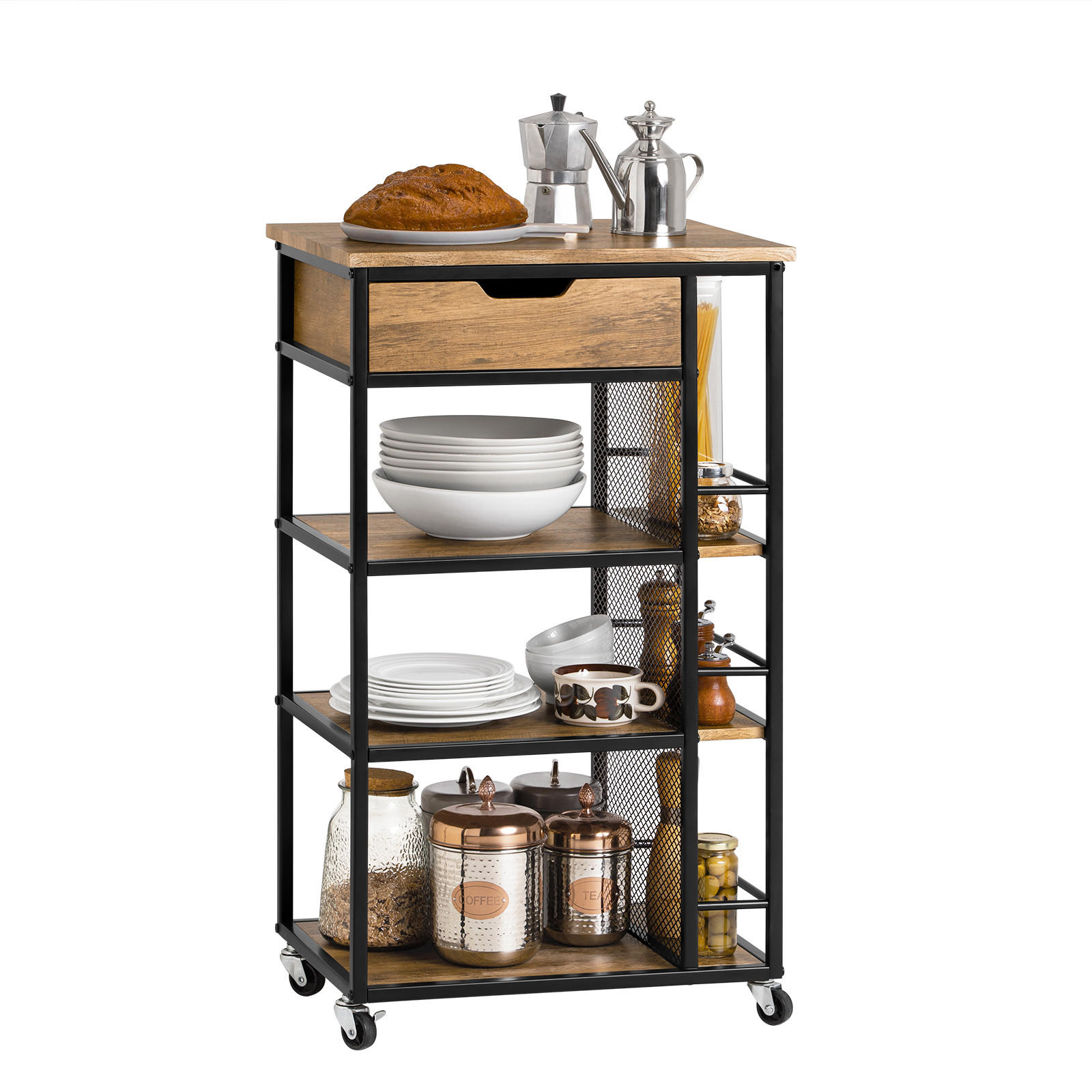 KÜCHENWAGEN Vintagebraun - Schwarz/Braun, Holzwerkstoff/Metall (50/87/37cm) - SoBuy