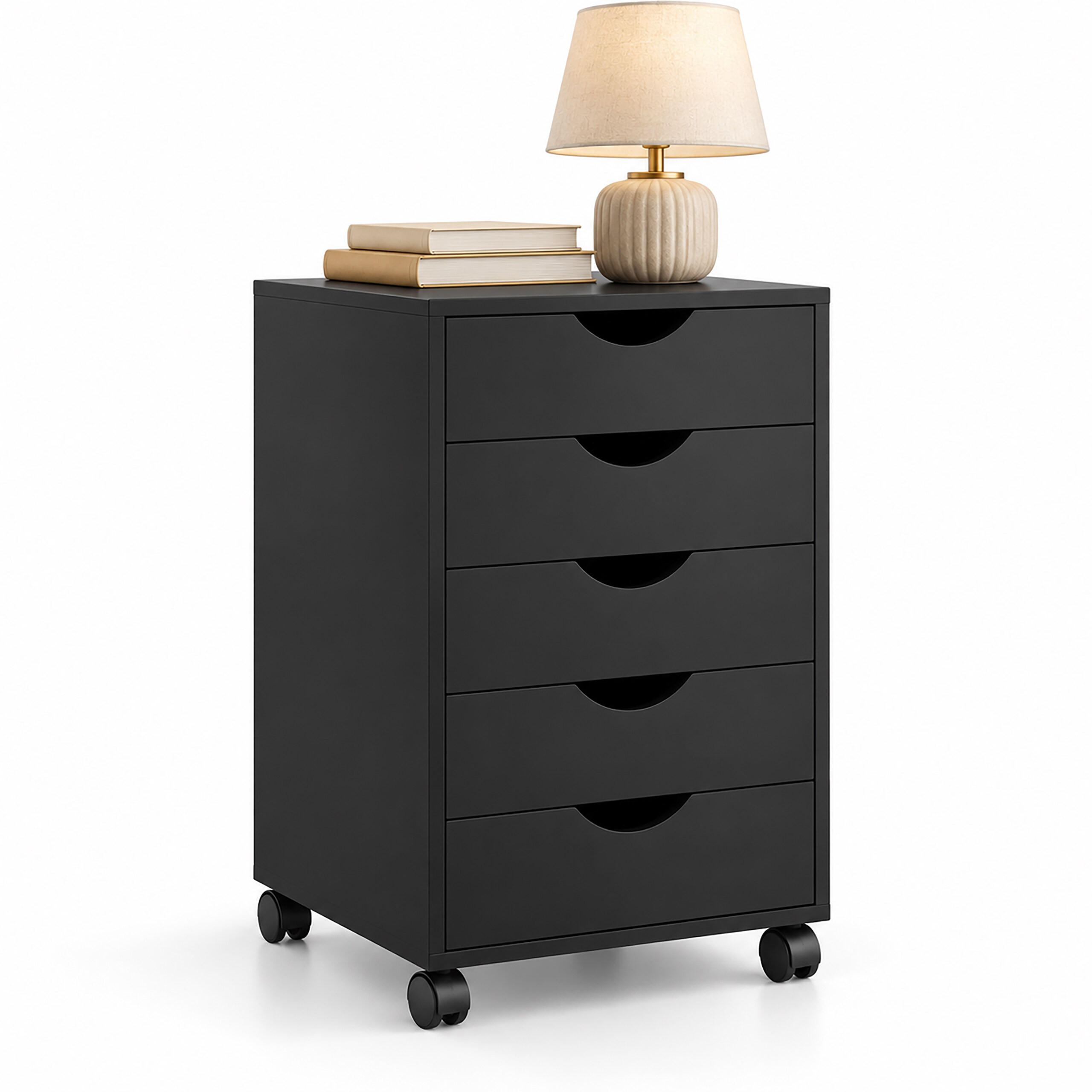 ROLLCONTAINER Schwarz 5 Schubladen auf Rollen 69 cm - Schwarz, Holzwerkstoff/Kunststoff (45/69/40cm) - Relaxdays