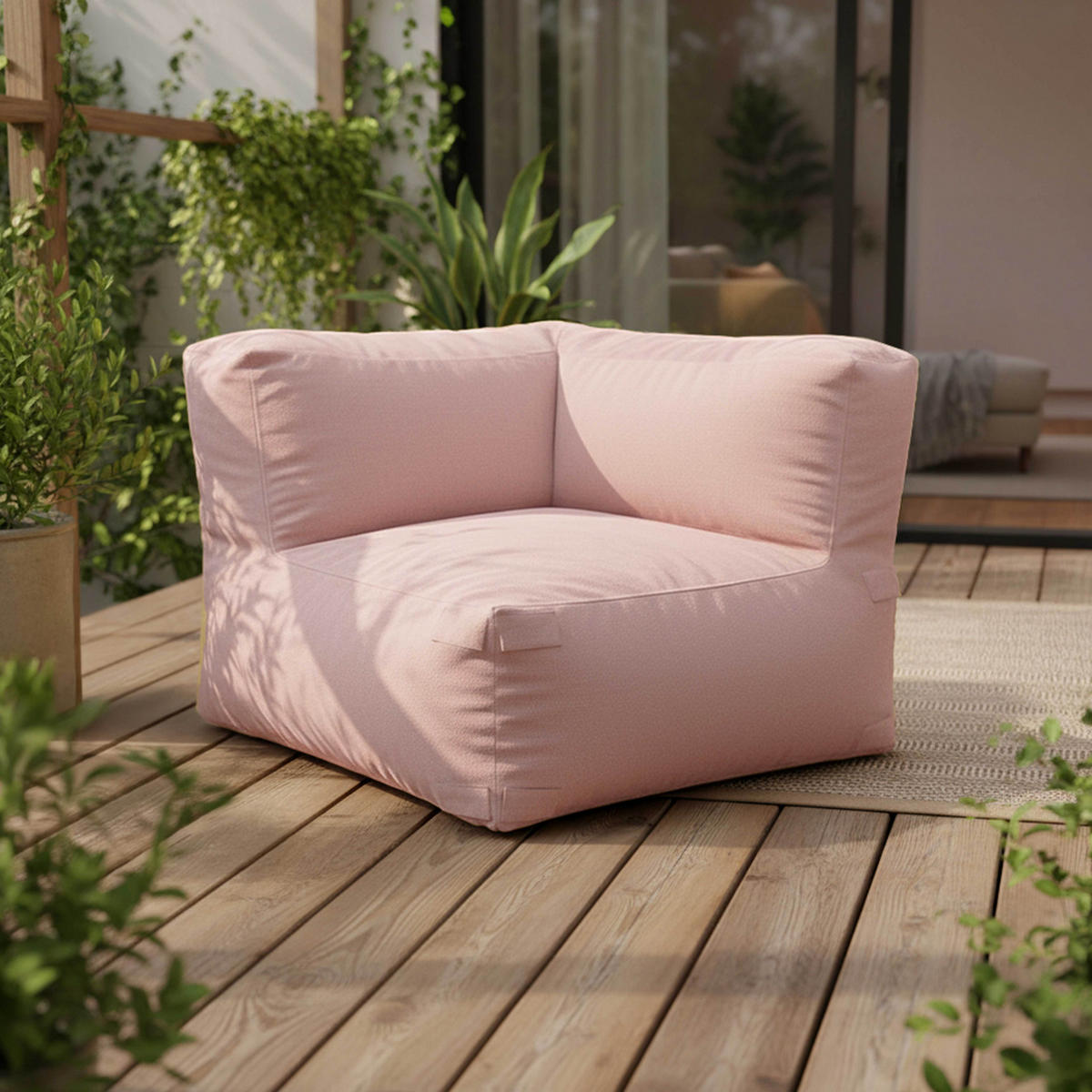 GARTENSOFA mit 4 Sitzplätzen, Puderrosa - Pink, Textil (85/65/255cm) - Oviala