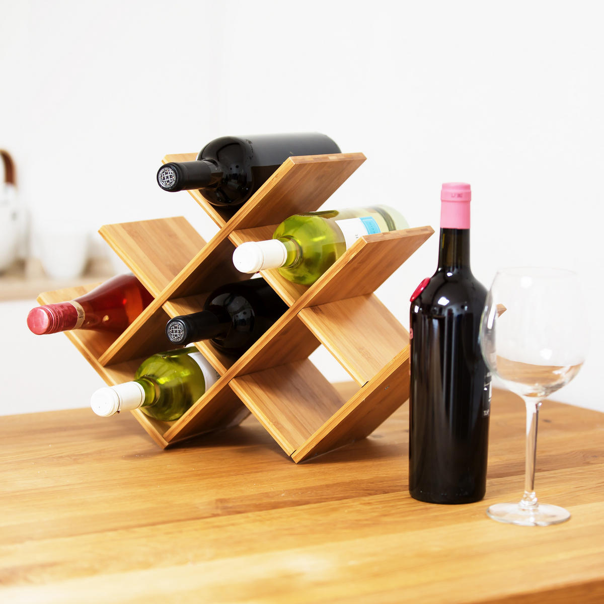 WEINREGAL - Hellbraun, Holz (47/31.5/16.5cm) - Relaxdays