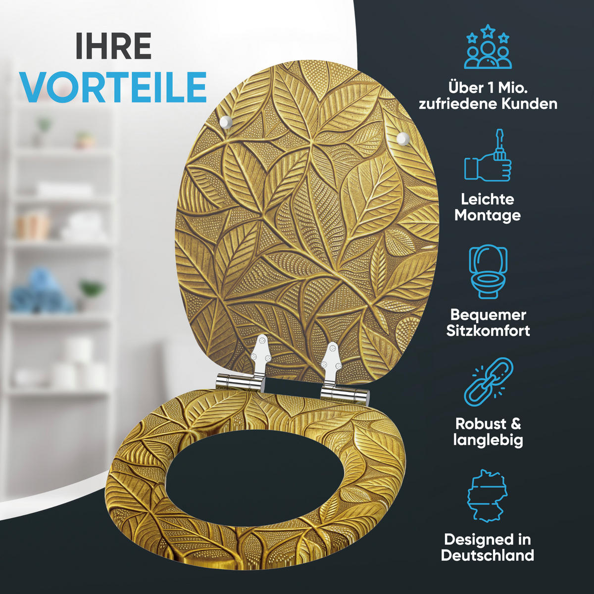WC Sitz mit Absenkautomatik Bractea - Goldfarben, Holzwerkstoff (38/6/47cm) - Sanilo