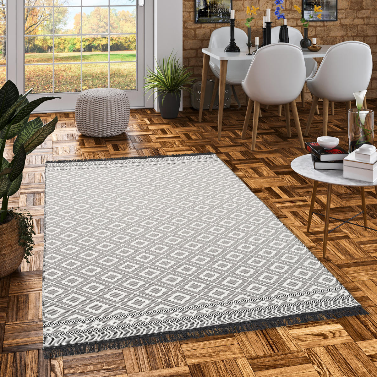 TEPPICH BEIDSEITIG ETHNO KELIM MODERN - Anthrazit, Textil (120/170cm) - Pergamon
