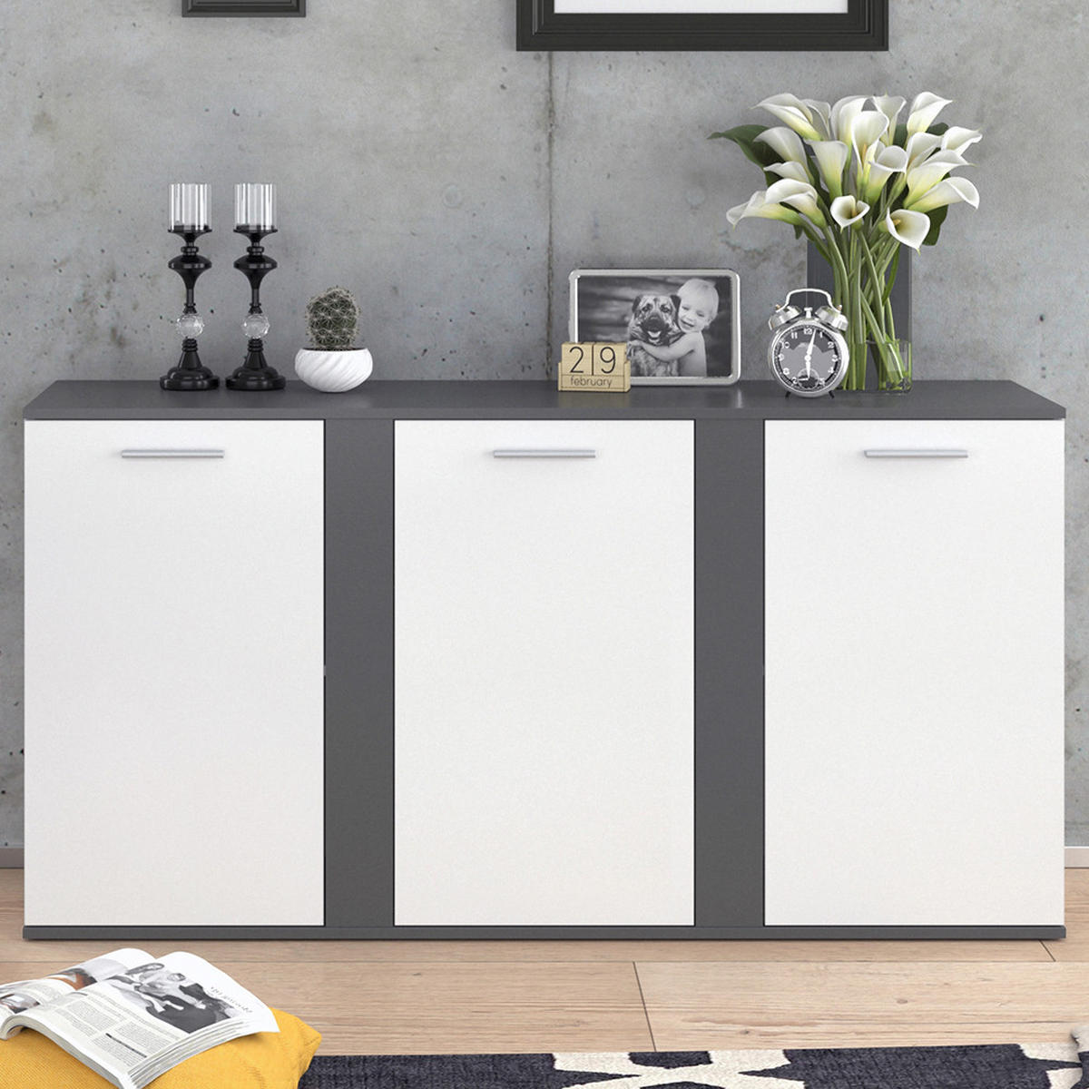 KOMMODE Novelli Anthrazit 155 x 80 cm mit Schubladen - Anthrazit, Holzwerkstoff (40/80/155cm) - Vicco