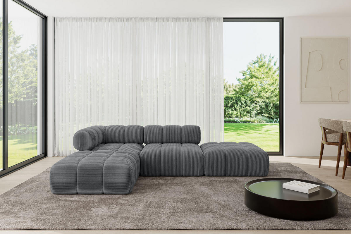 ECKSOFA modulares Sofa Kerru-L1 - 285x190x70 cm Dunkelgrau Cord - Dunkelgrau, Holzwerkstoff/Textil (285/190cm) - ALTDECOR