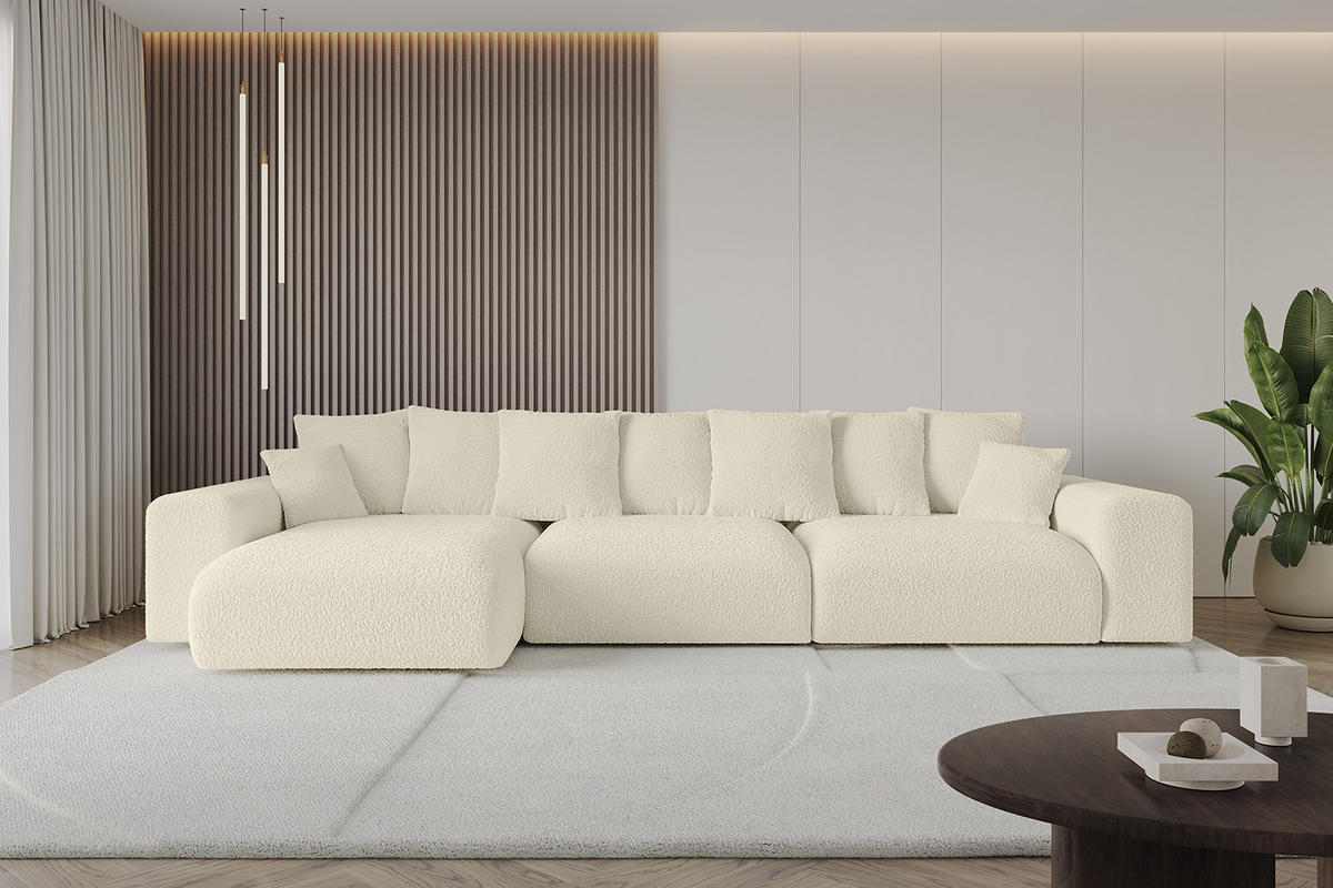 ECKSOFA Ottomane links ESKAR-L 364x176x84 Creme Bouclé - Creme/Schwarz, Holzwerkstoff/Kunststoff (364/176cm) - ALTDECOR