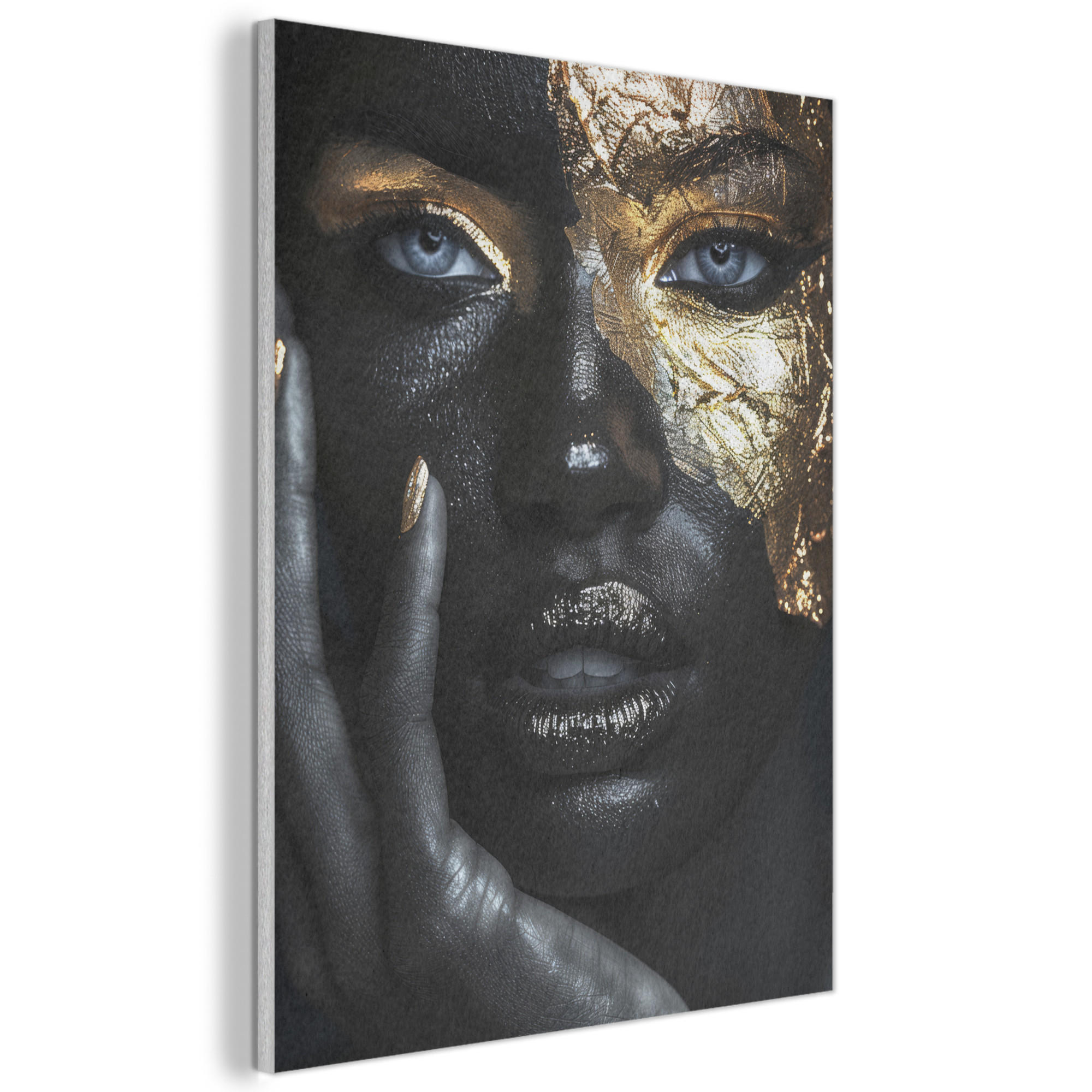 MuchoWow AKUSTICKÝ obraz Žena - Zlato - Portrét - Černobílý - Luxusní 70x100 cm