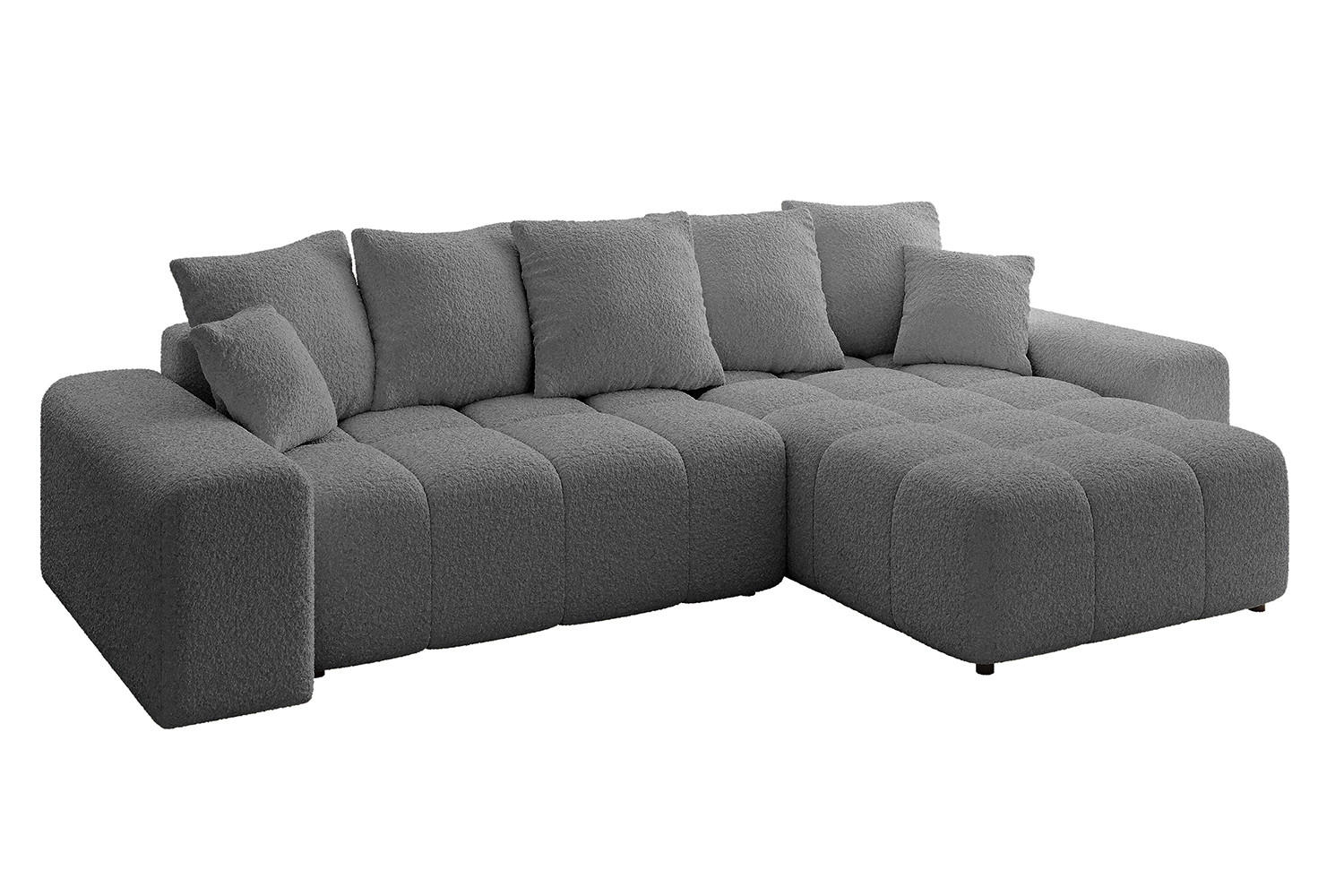 ECKSOFA Ottomane rechts ENIL-L 297x189x68 Grau Bouclé - Platinfarben, Holzwerkstoff/Kunststoff (189/297cm) - ALTDECOR