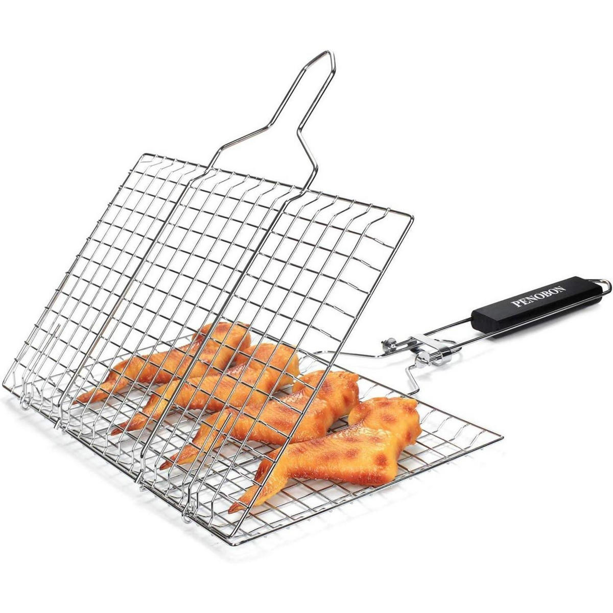 GRILLKORB Edelstahl mit Backpinsel und Tasche - Silberfarben, Metall (33/22/50cm)