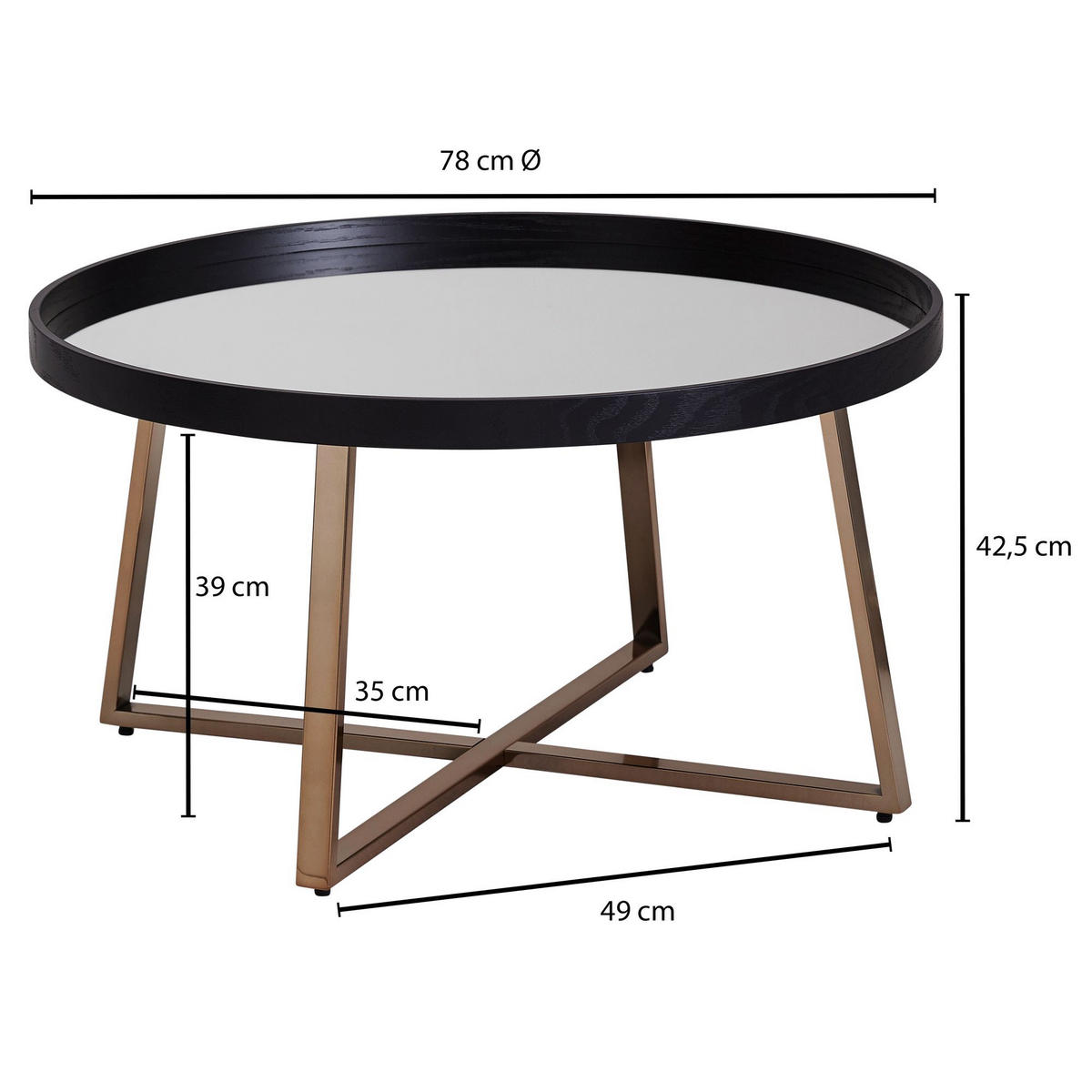 COUCHTISCH Rund in Gold, Material aus Metall und Glas, 78x42,5 cm - Goldfarben/Schwarz, Glas/Metall (78/78/42cm) - KADIMA DESIGN