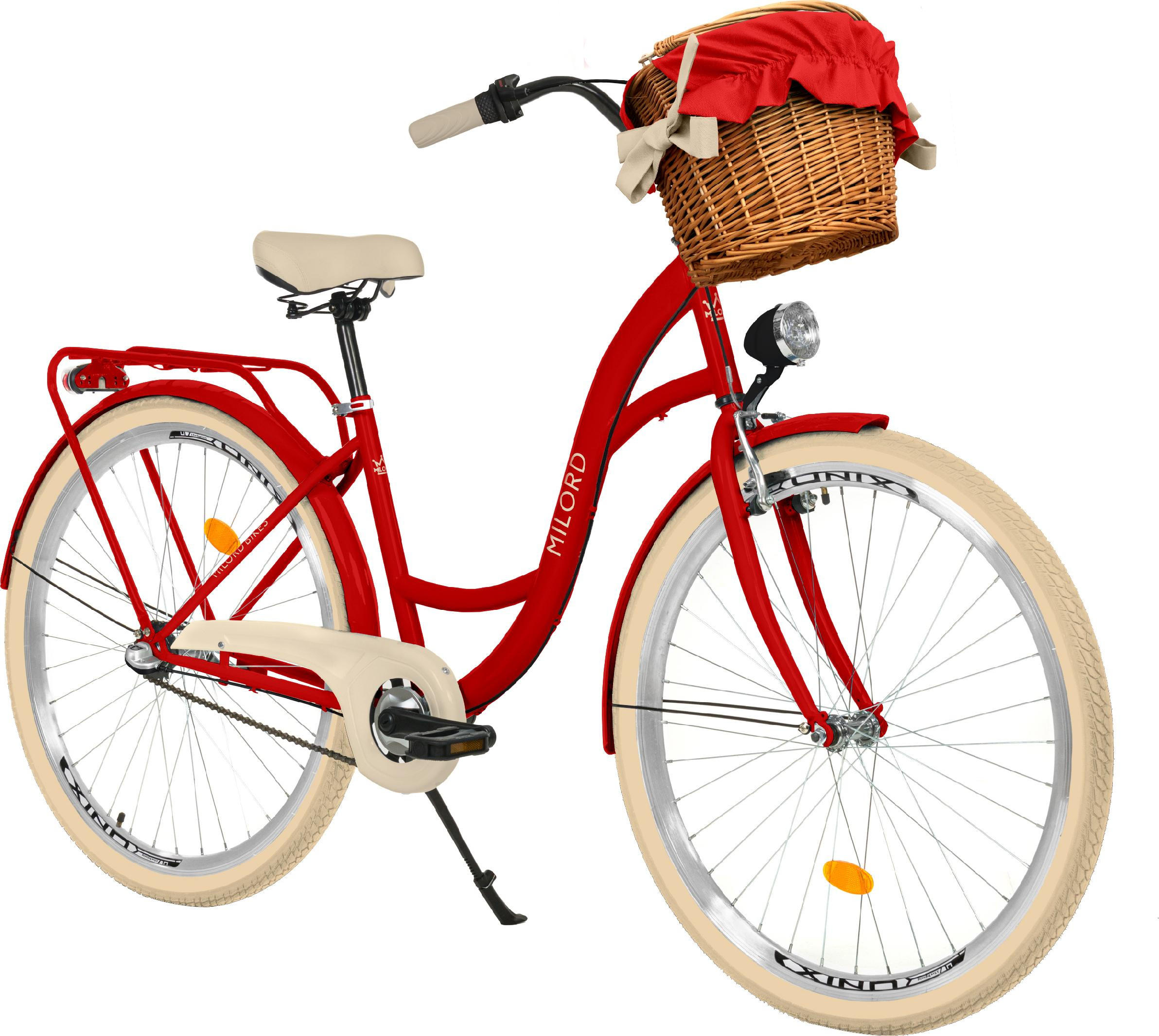 CITY-FAHRRAD Milord mit Weidenkorb, 26 Zoll, Rot, 3-Gang - Rot, Metall (46cm) - Milordbikes