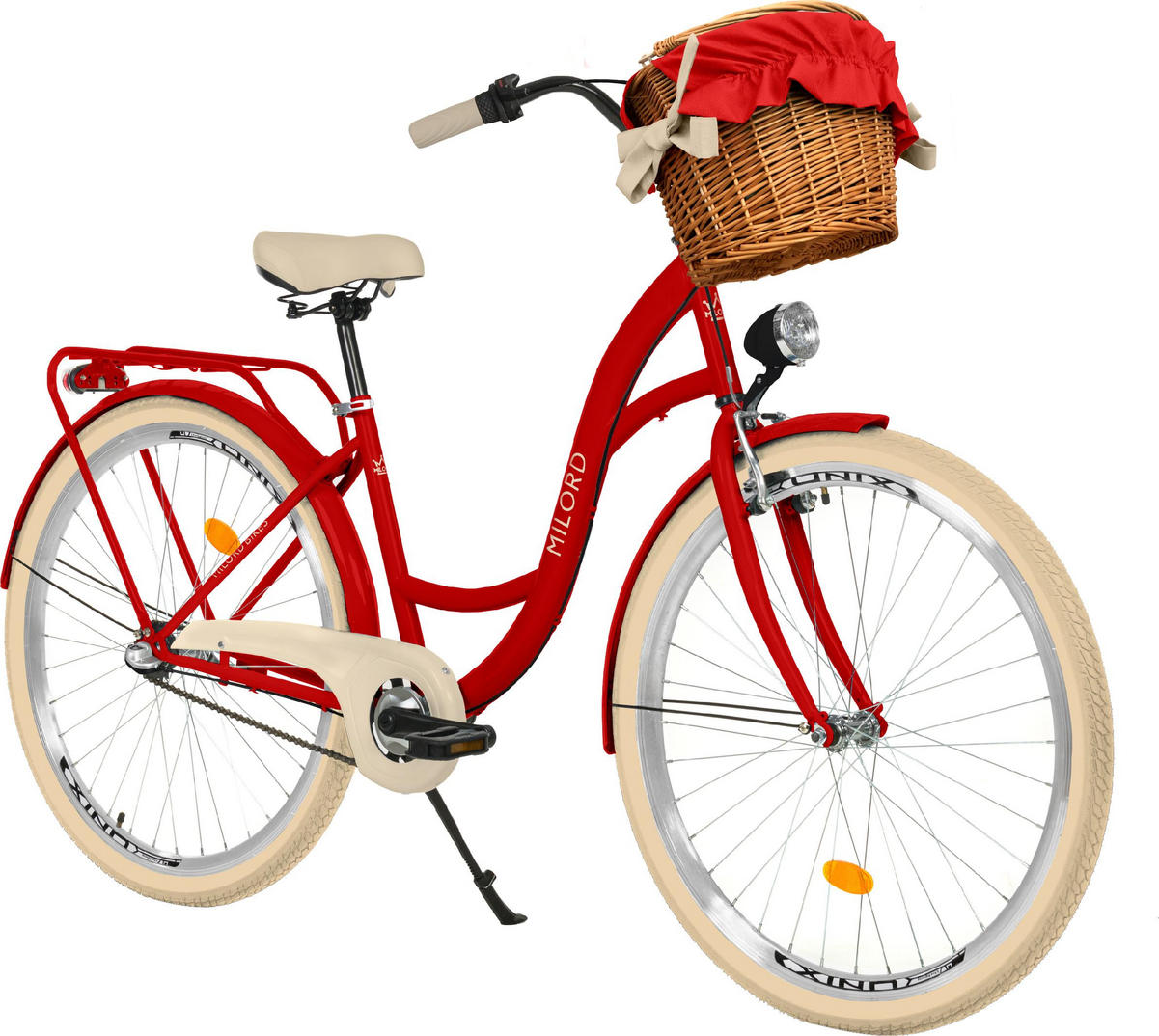 CITY-FAHRRAD Milord mit Weidenkorb, 28 Zoll, Rot, 3-Gang - Rot, Metall (46cm) - Milordbikes