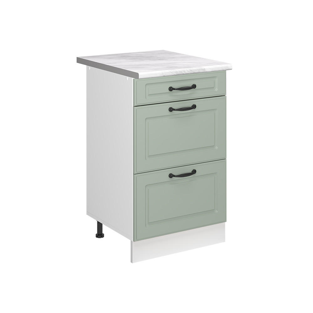 KÜCHENUNTERSCHRANK R-Line, Mint Landhaus/Weiß, 50 cm Arbeitsplatte Marmor - Weiß/Grün, Holzwerkstoff (50/81.6/60cm) - Vicco
