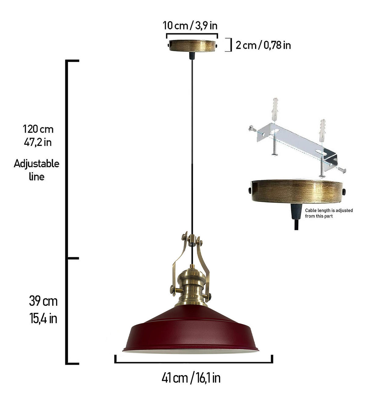PENDELLEUCHTE Asletl 40/30 cm - Dunkelrot, Metall (40/30cm) - Bamyum