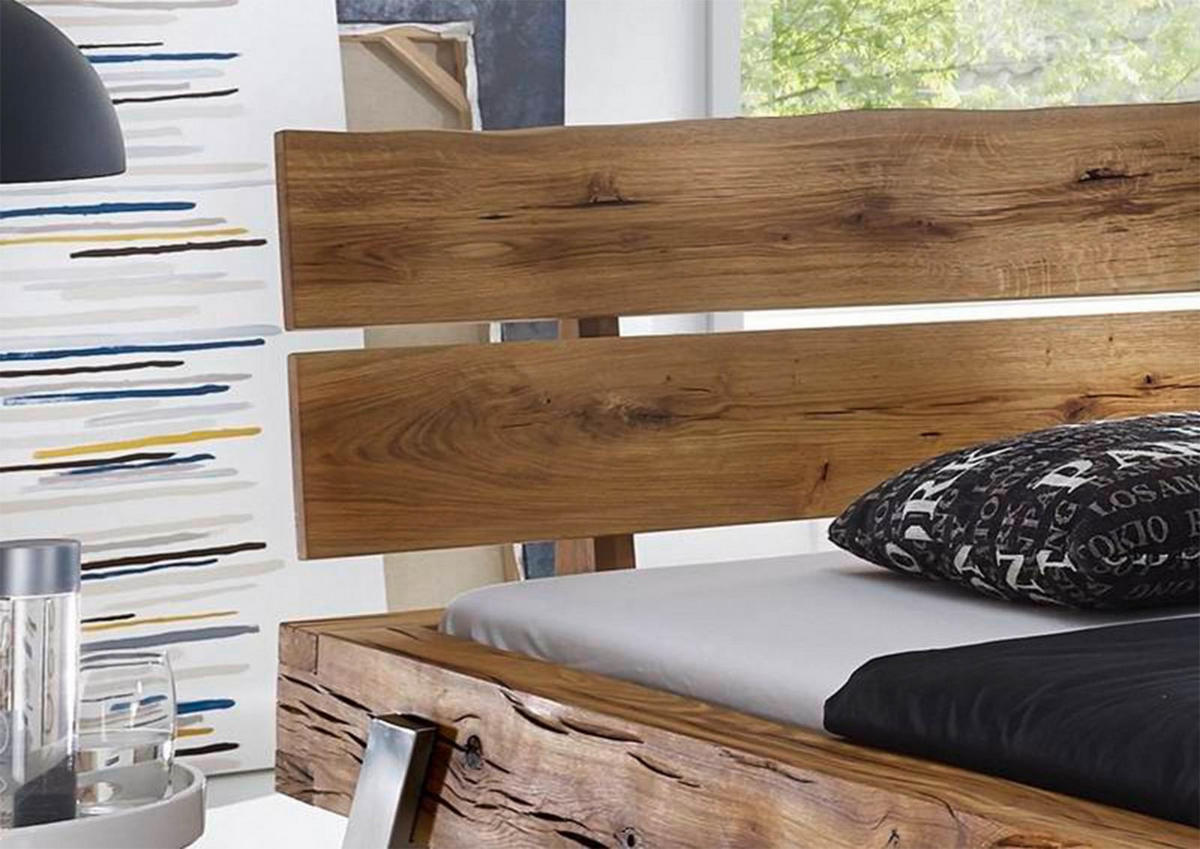 BETT Massivholz Wildeiche 160 x 200 x 86 natur BALKENMÖBEL #101 - Braun, Holz (160/200cm) - Massivmoebel24