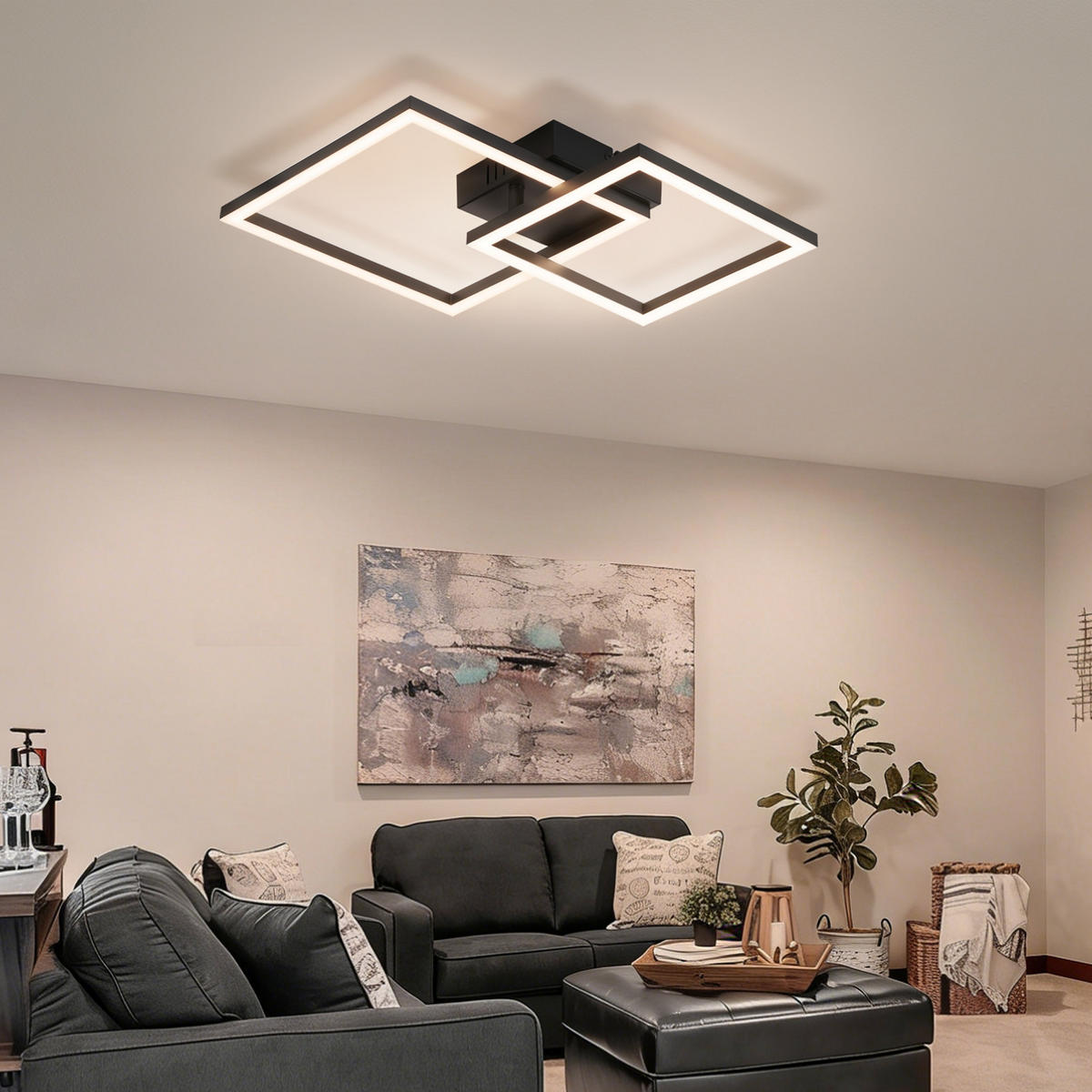 LED DECKENLEUCHTE Belwynne 34.5/34.5/6.7 cm - Schwarz, Kunststoff (34.5/34.5/6.7cm) - ZMH