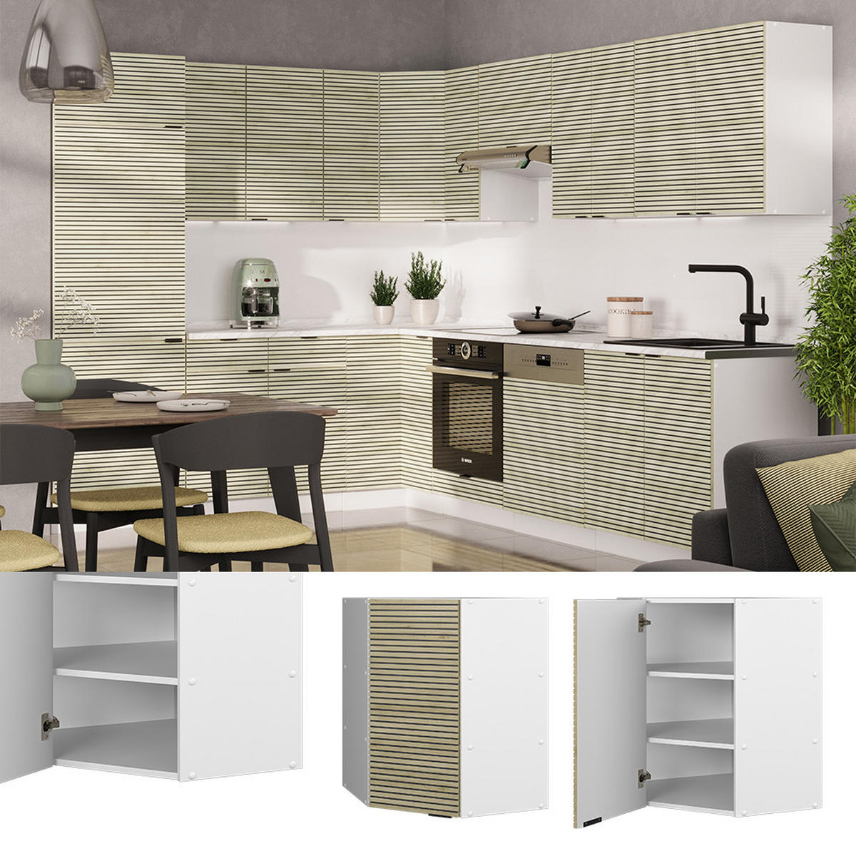 ECKHÄNGESCHRANK Fame-Line Eiche Paneel 57 cm - Eichefarben/Weiß, Holzwerkstoff (57/72/34.1cm) - Vicco