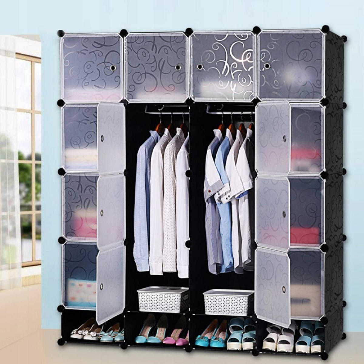 MODULARER KLEIDERSCHRANK 25 Kisten Box - Schwarz, Kunststoff (147/165/36cm) - MUVU