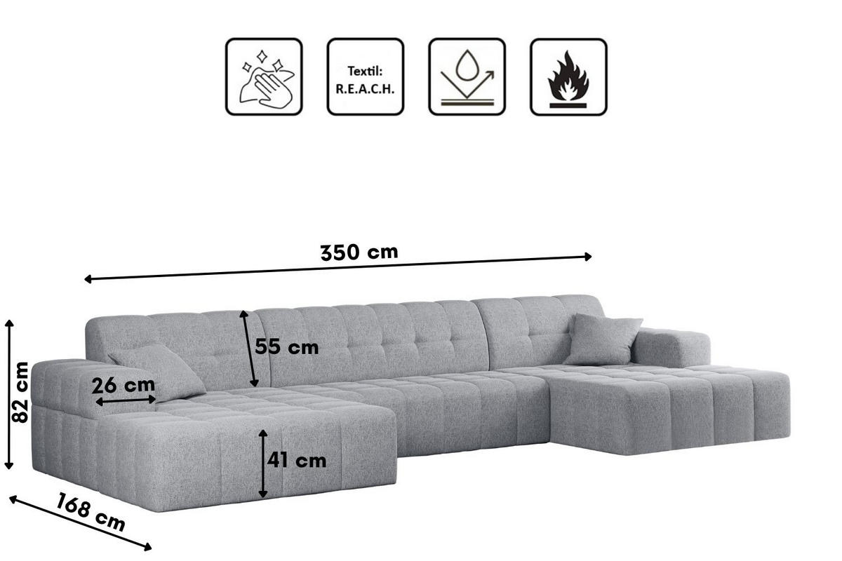 ECKSOFA U-form Wohnzimmer NIMES Stoff VERITA Grau - Grau, Holz/Textil (350/168cm) - Kaiser Möbel