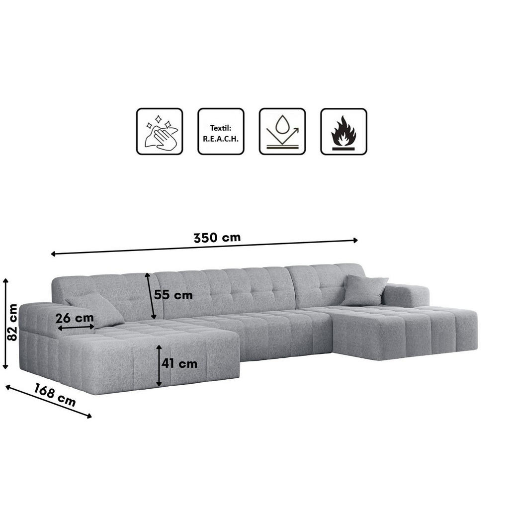 Thumbnail - Kaiser Möbel Ecksofa, Grau, Textil, U-Form, 350x168 cm, Reach, Wohnzimmer, Sofas & Couches, Wohnlandschaften, Ecksofas