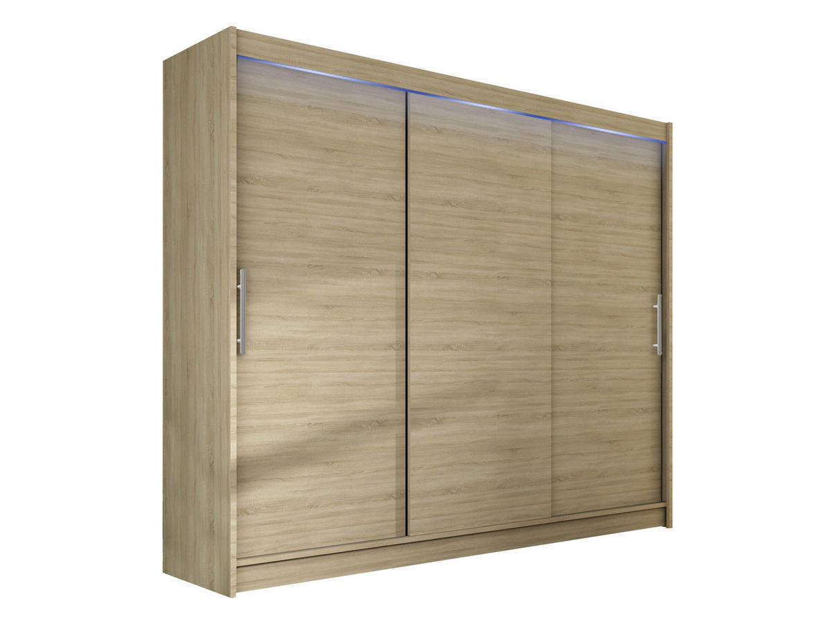 KLEIDERSCHRANK Aston II, mit RGB LED Beleuchtung - Silberfarben/Sonoma Eiche, Holzwerkstoff/Kunststoff (250/215/58cm) - MIRJAN24
