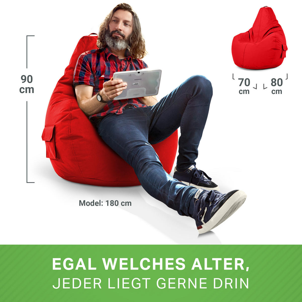SITZSACK Lounge Chair "Cozy" 80x70x90cm - Rot, Textil (70/90/80cm) - Green Bean