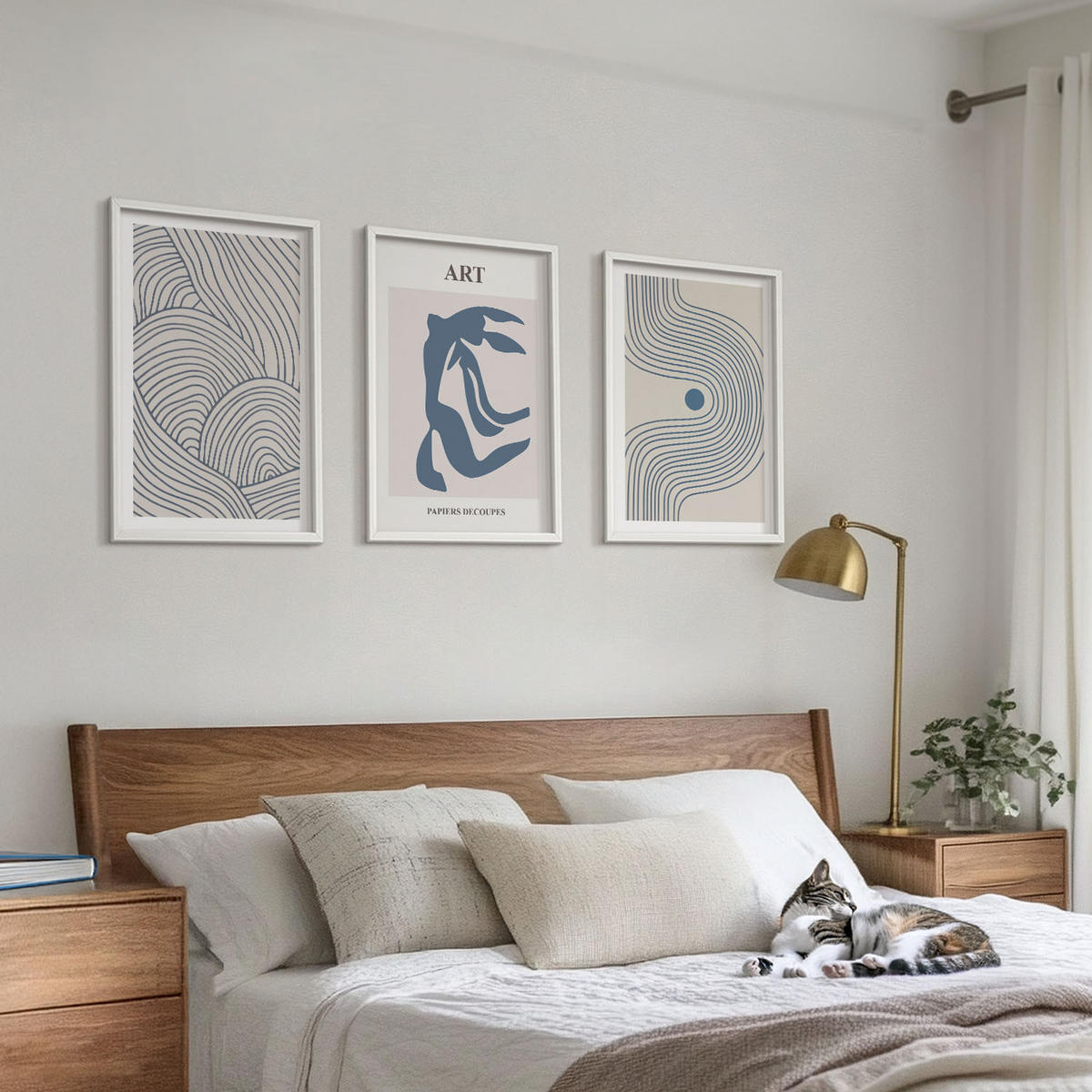 WANDBILDER 3er-Set - 40x60 cm Weißer Rahmen - Abstrakte blaue Linien - Weiß, Kunststoff (40/60cm) - ArtPrintCave