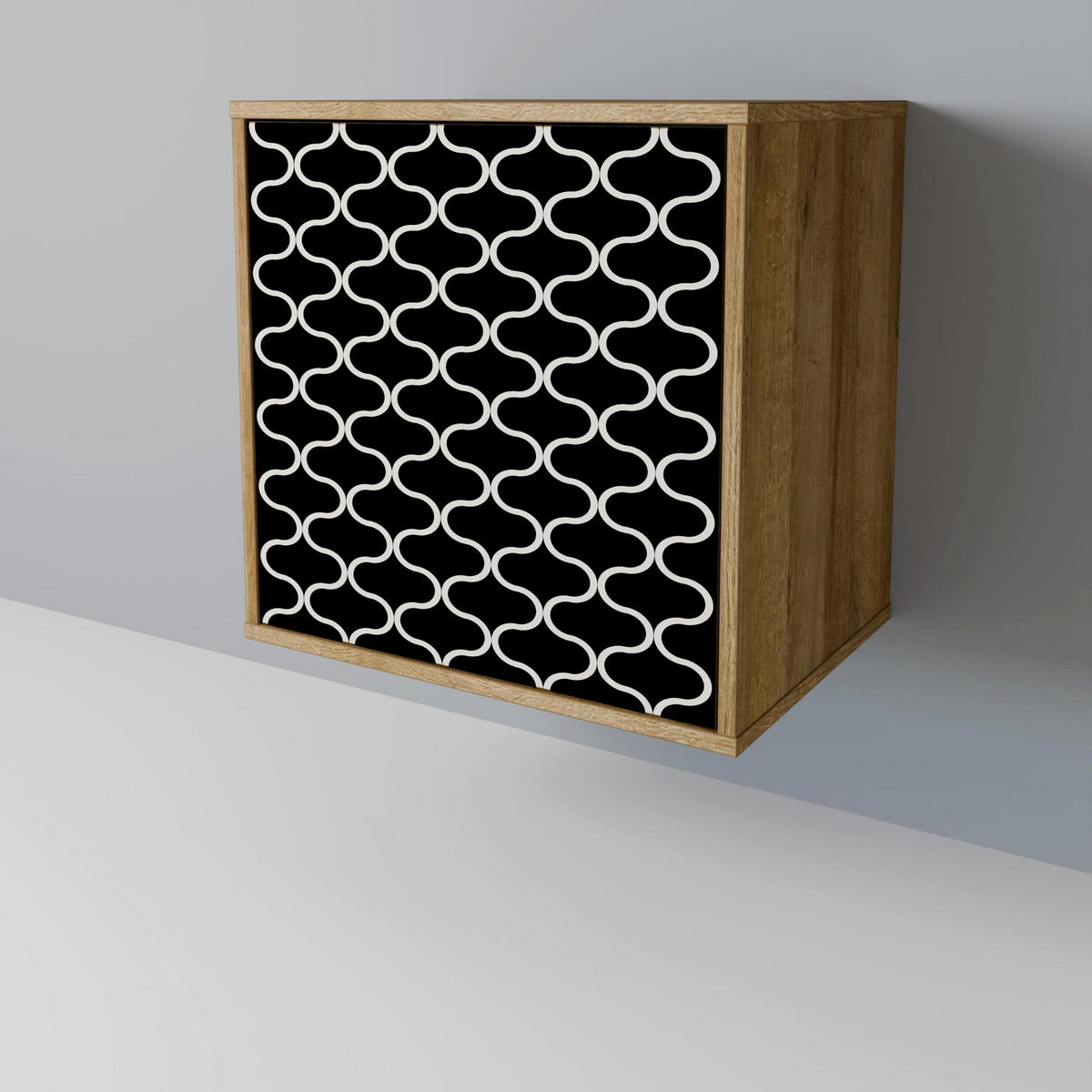 SIDEBOARD TESSELATED BLACKNESS, Eichefarben, 57,5x42x70,5 cm, Schwarze Metall-Sternfüße - Eichefarben/Multicolor, Holzwerkstoff/Metall (57.5/70.5/42cm) - SpaceRebels