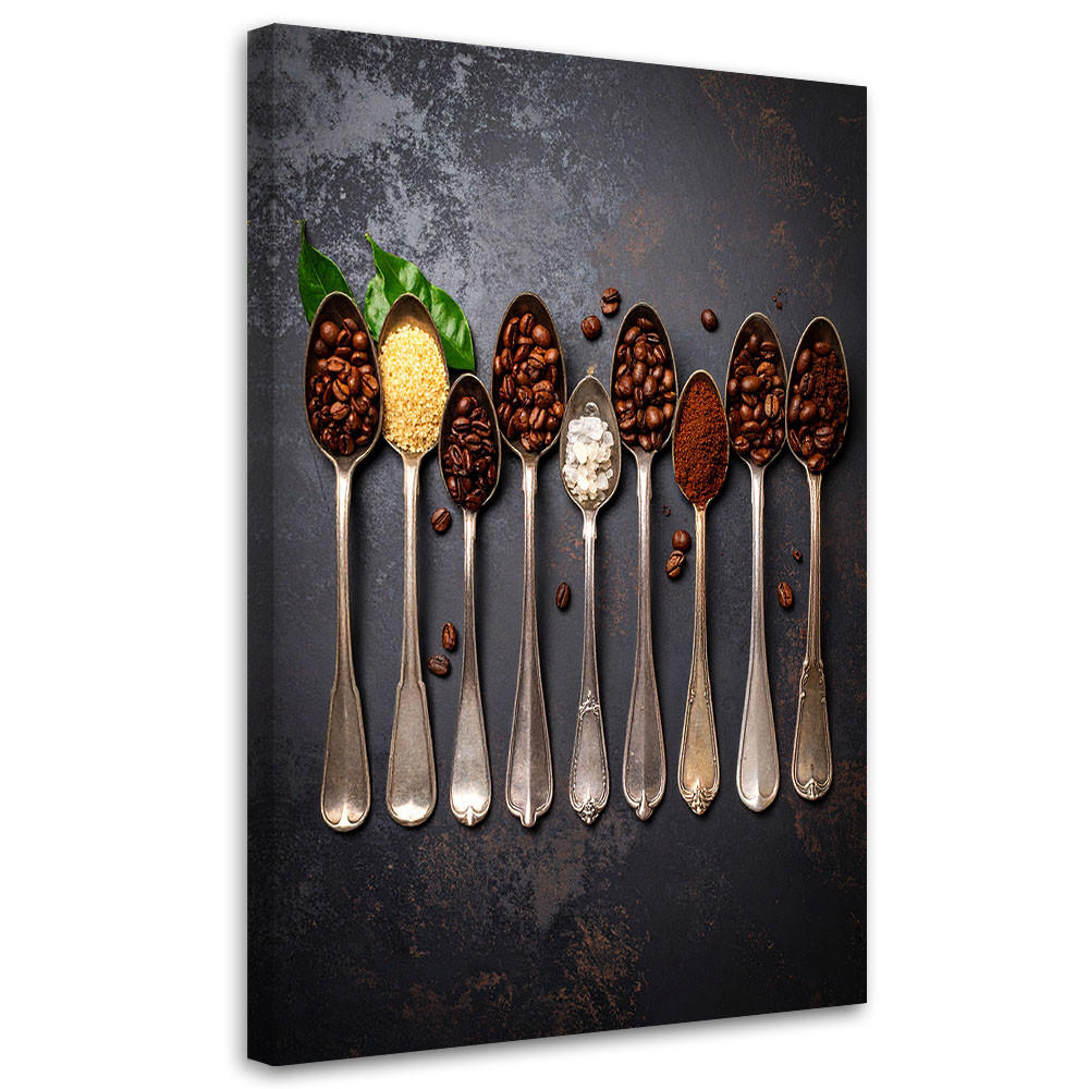 LEINWANDBILD Kaffeebohnen auf Löffeln 80x120cm - Grau, Textil (80/120cm) - Feeby
