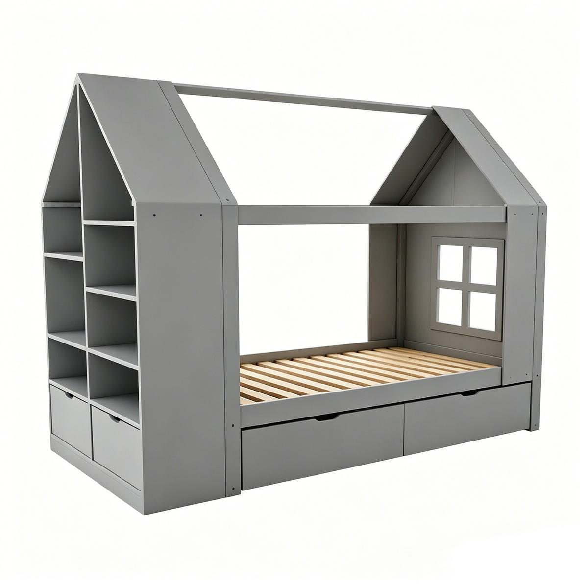 HAUSBETT 90/200 cm DE-32648 mit LED und Stauraum Grau - Grau, Holz (90/200cm) - ComfortXL