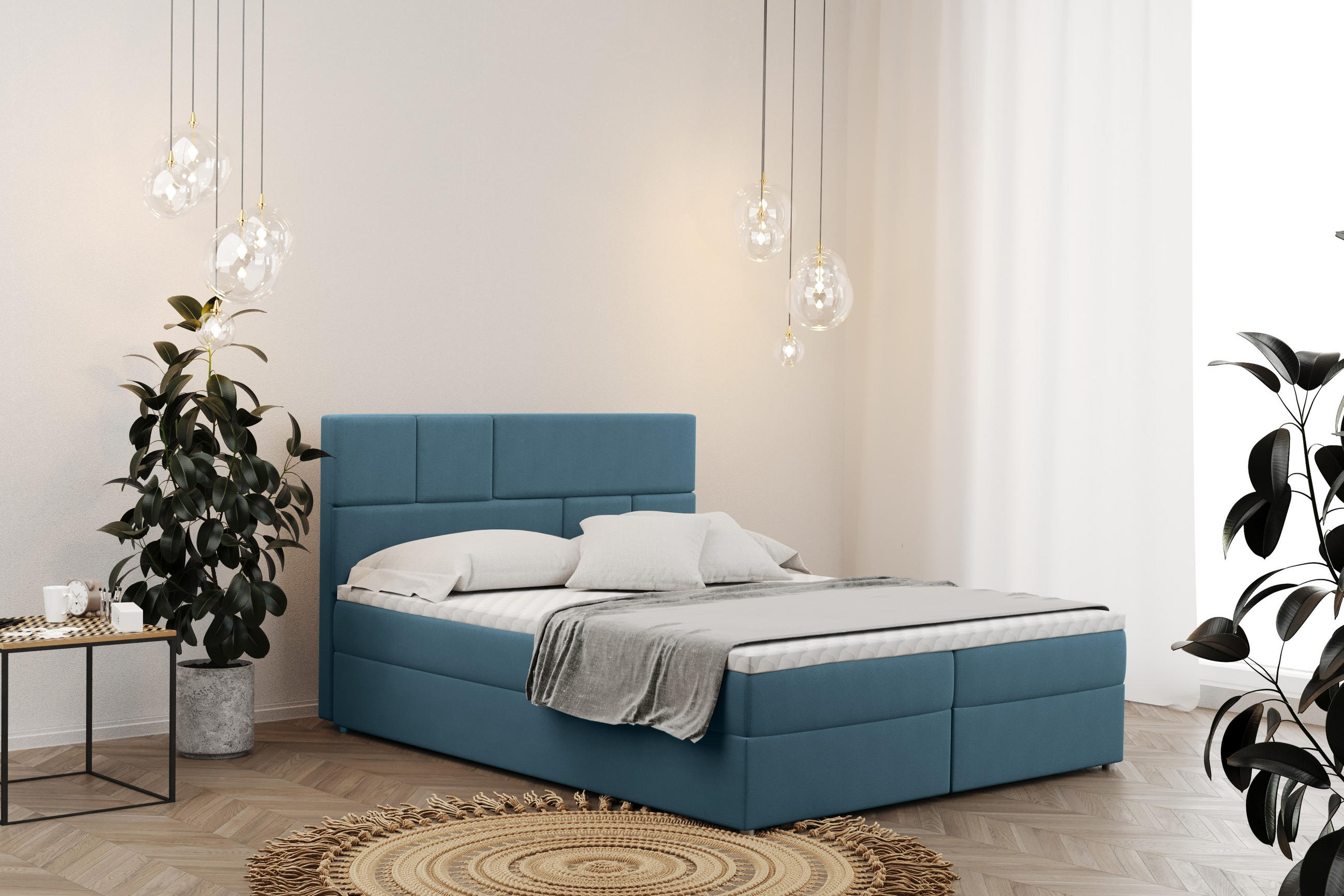 Thumbnail - Kaiser Möbel Boxbett, Hellblau, Textil, H3, Höhe ca. 20 cm, einzeln stellbar,Rechteckig, Kufe, 160x200 cm, Schlafzimmer,...