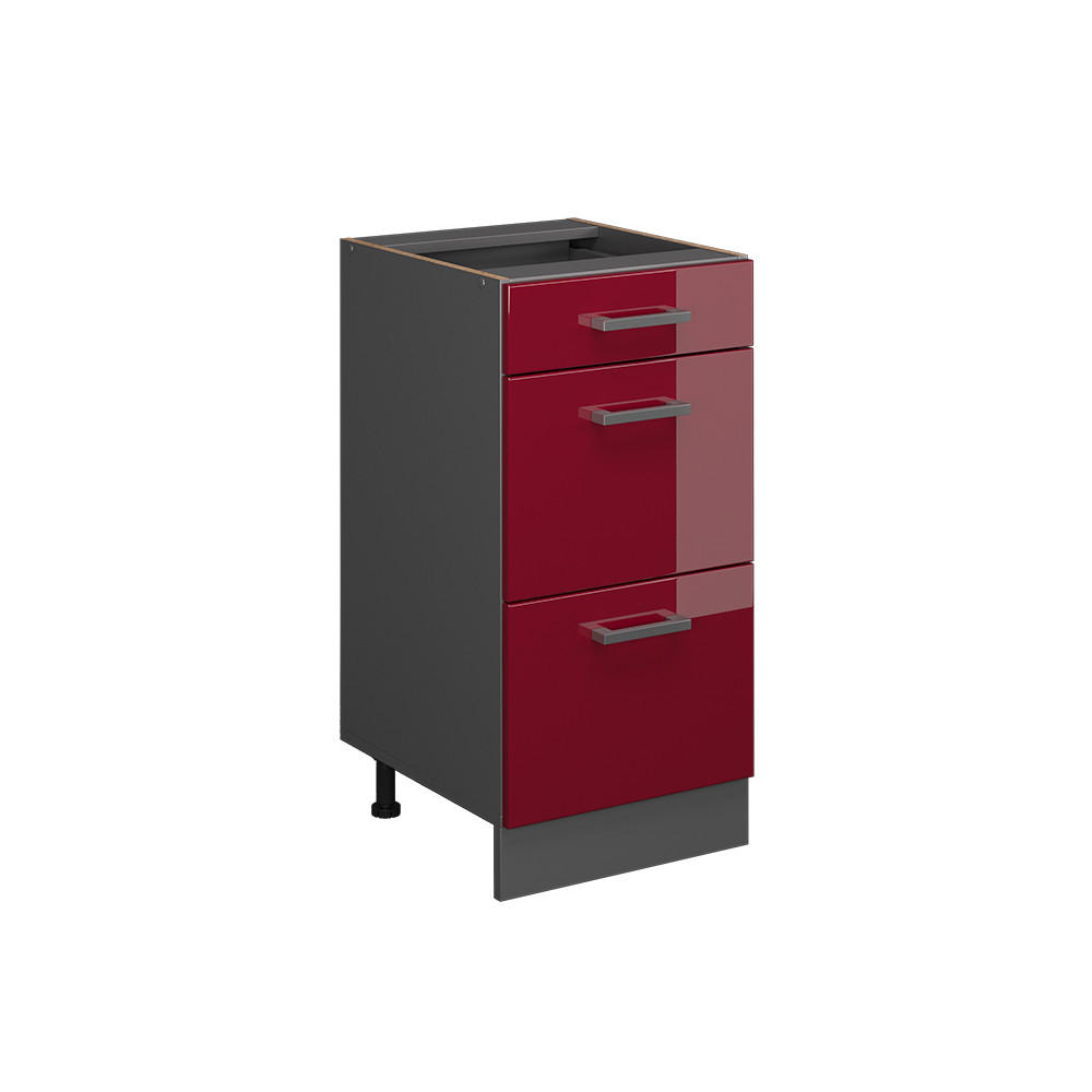 KÜCHENUNTERSCHRANK R-Line Rot Hochglanz 40 cm mit Schubladen, ohne Arbeitsplatte - Bordeaux/Anthrazit, Holzwerkstoff (40/81.6/46cm) - Vicco
