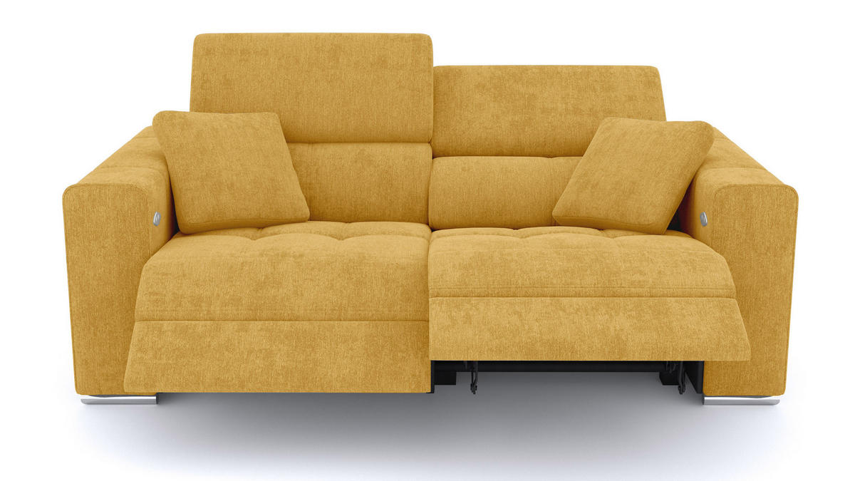 SOFA QUARTZ 3-Sitzer mit 2 Relaxfunktionen, honig - Silberfarben/Honig, Holzwerkstoff/Textil (204/80/102cm) - Courtois Laville