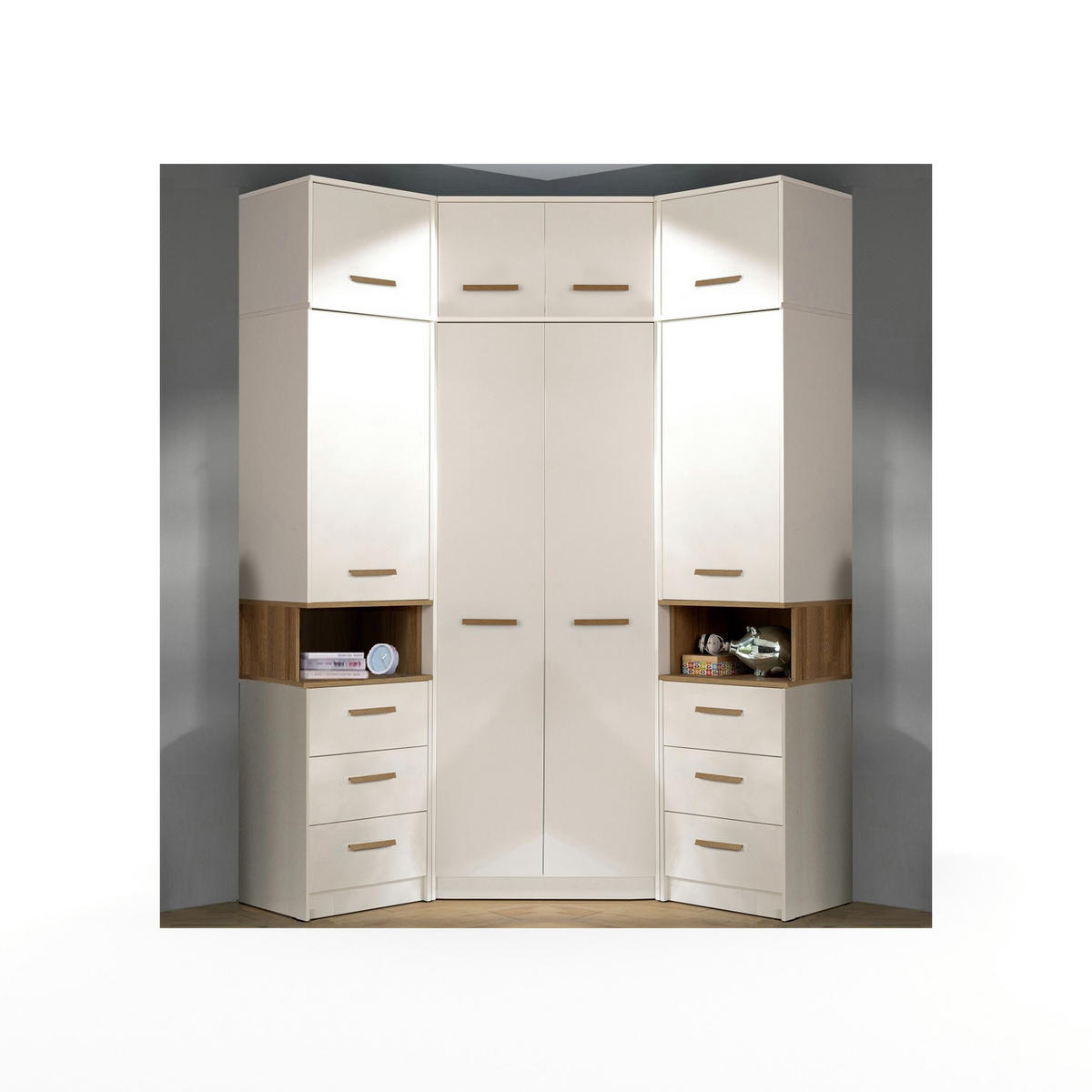 ECKKLEIDERSCHRANK REGAL GRANT SET 15/B WEIß 143/195/91 - Weiß, Holzwerkstoff/Kunststoff (143/195/91cm) - Marmex Möbel