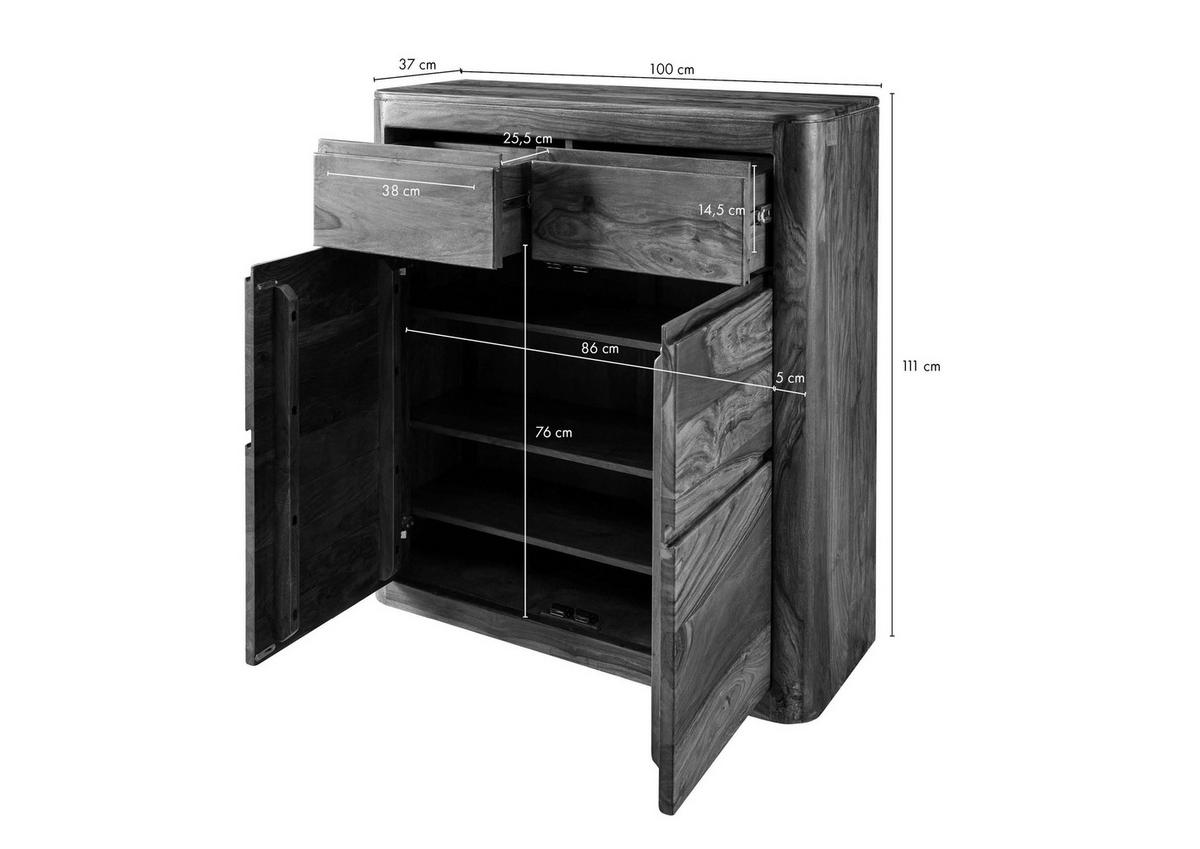 KOMMODE Sheesham 100x37x111 walnuss gewachst TORONTO #238 - Walnussfarben, Holzwerkstoff (100/111/37cm) - Massivmoebel24