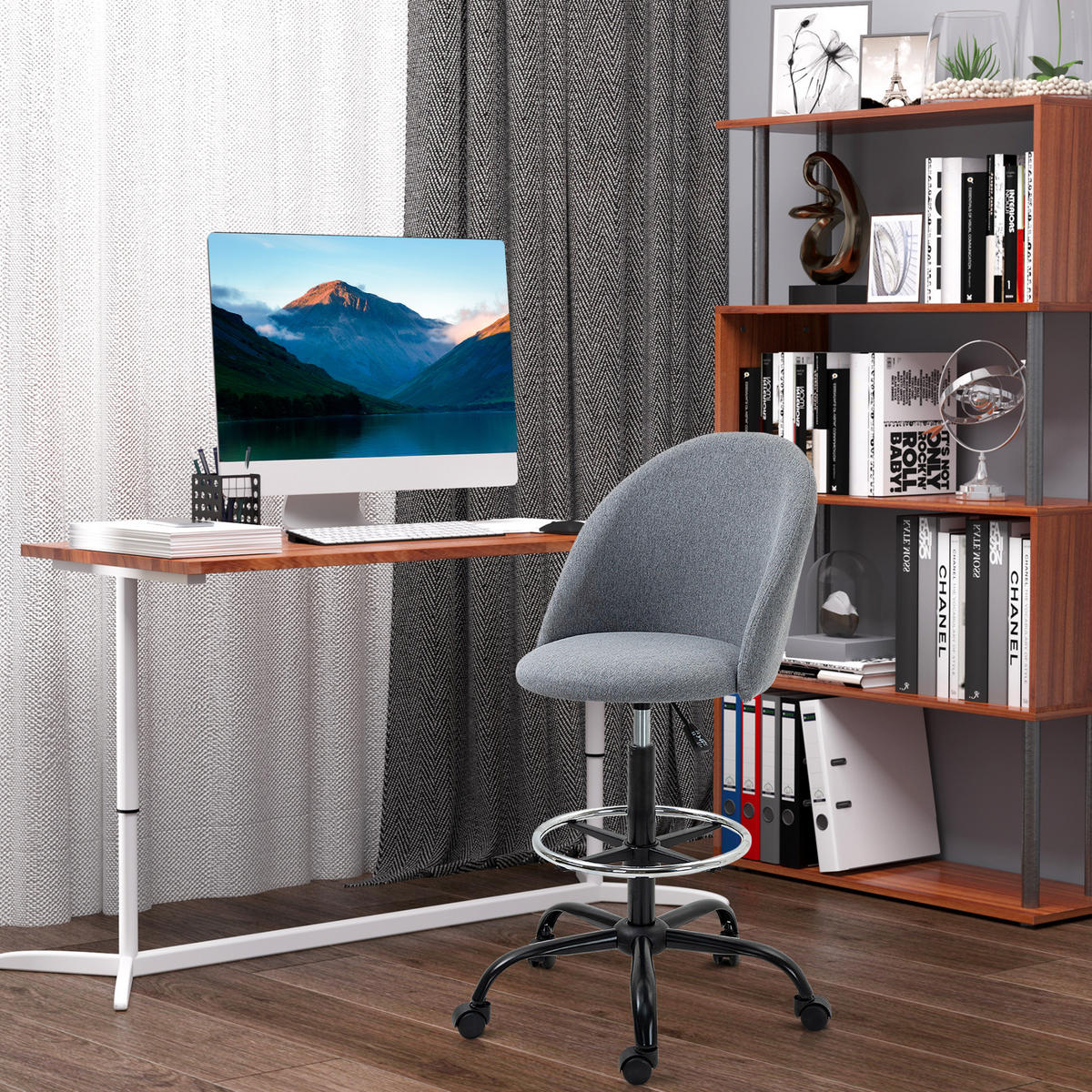 BÜROHOCKER DE-11652 höhenverstellbar 360° drehbar Grau - Grau, Textil (60/125/48cm) - ComfortXL