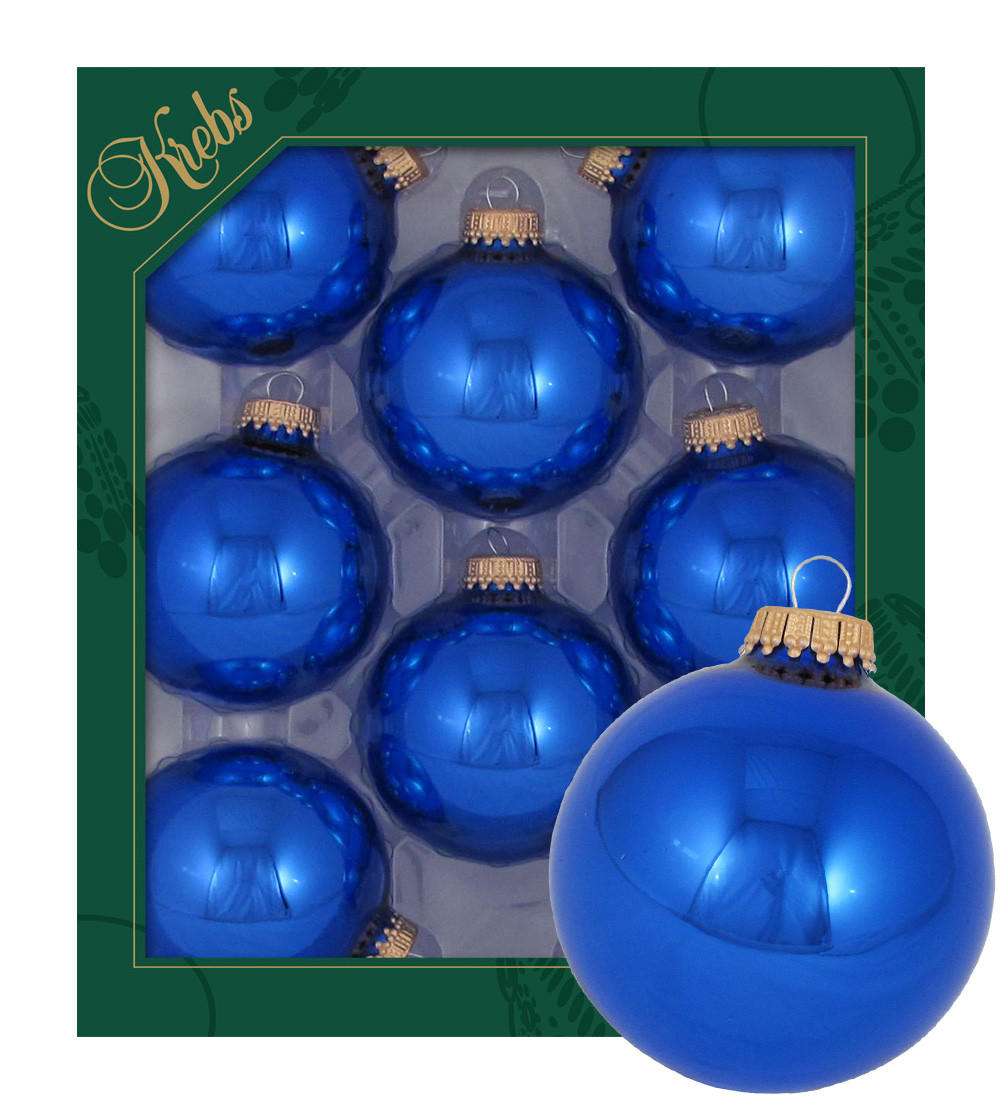 CHRISTBAUMKUGELN Uni-Design Victoria Blau 7cm (Glas / 8 Stk.) - Blau, Glas (7/7/7cm) - Krebs Glas Lauscha