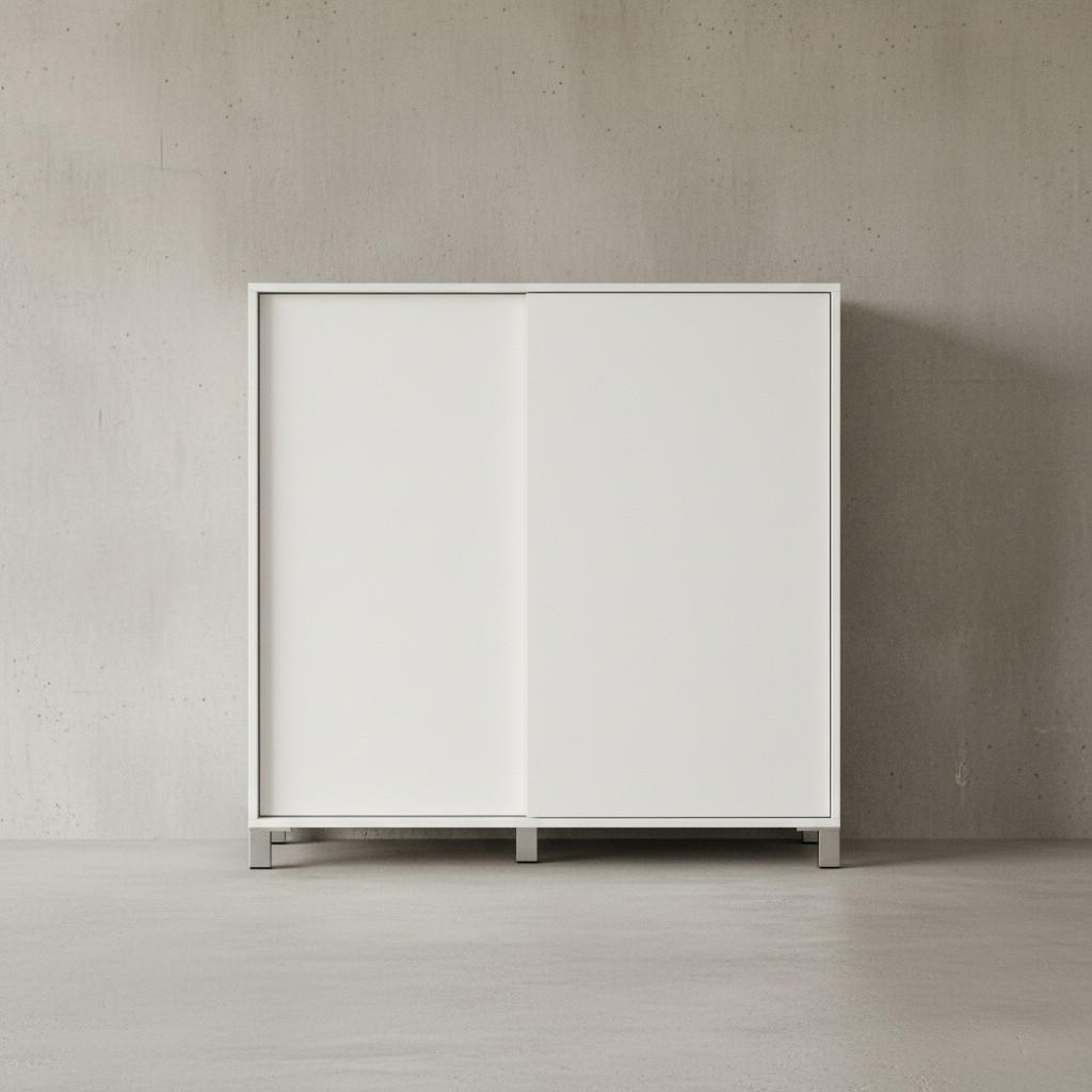 SCHUHSCHRANK Holz für 20 Paar Schuhe mit Schiebetüren, Weiß 100x38x108 cm - Silberfarben/Weiß, Holz/Kunststoff (100/108/38cm) - KADIMA DESIGN