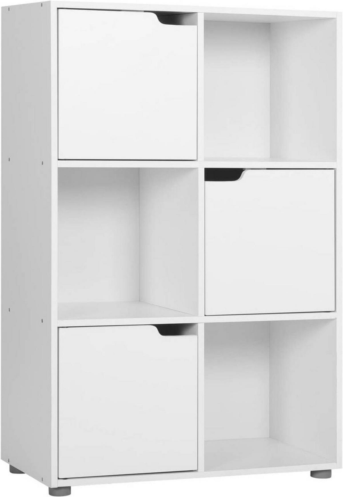 REGALE Bücherregal mit 3 Türen, 6 Fächer, Weiß - Weiß, Holzwerkstoff (59.6/91/29cm) - Woltu