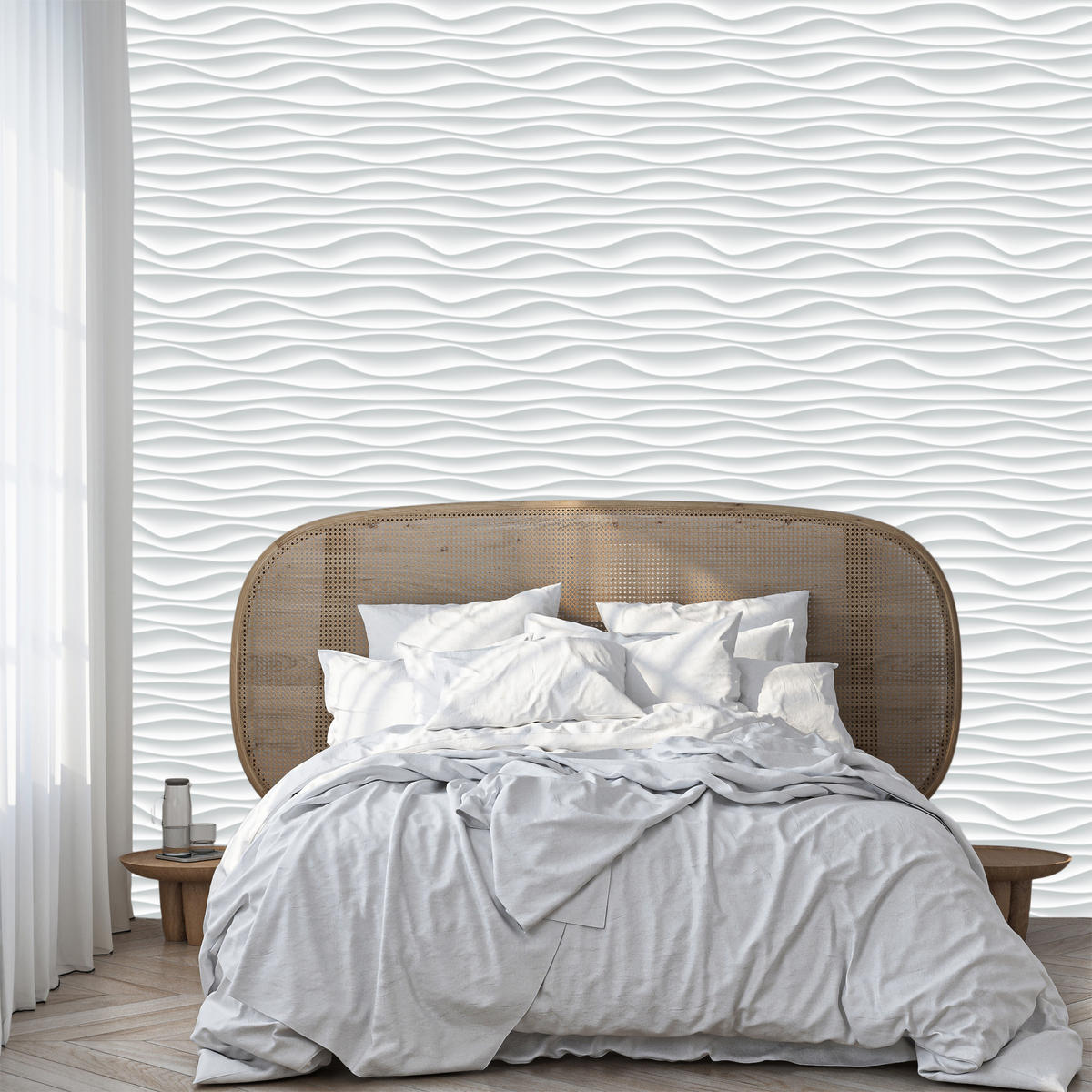 VLIESTAPETE Geometrische Wellen in 3D-Optik – Weiß, Grau – 50x1000 cm - Weiß/Grau, Papier (50/1000cm) - Muralo
